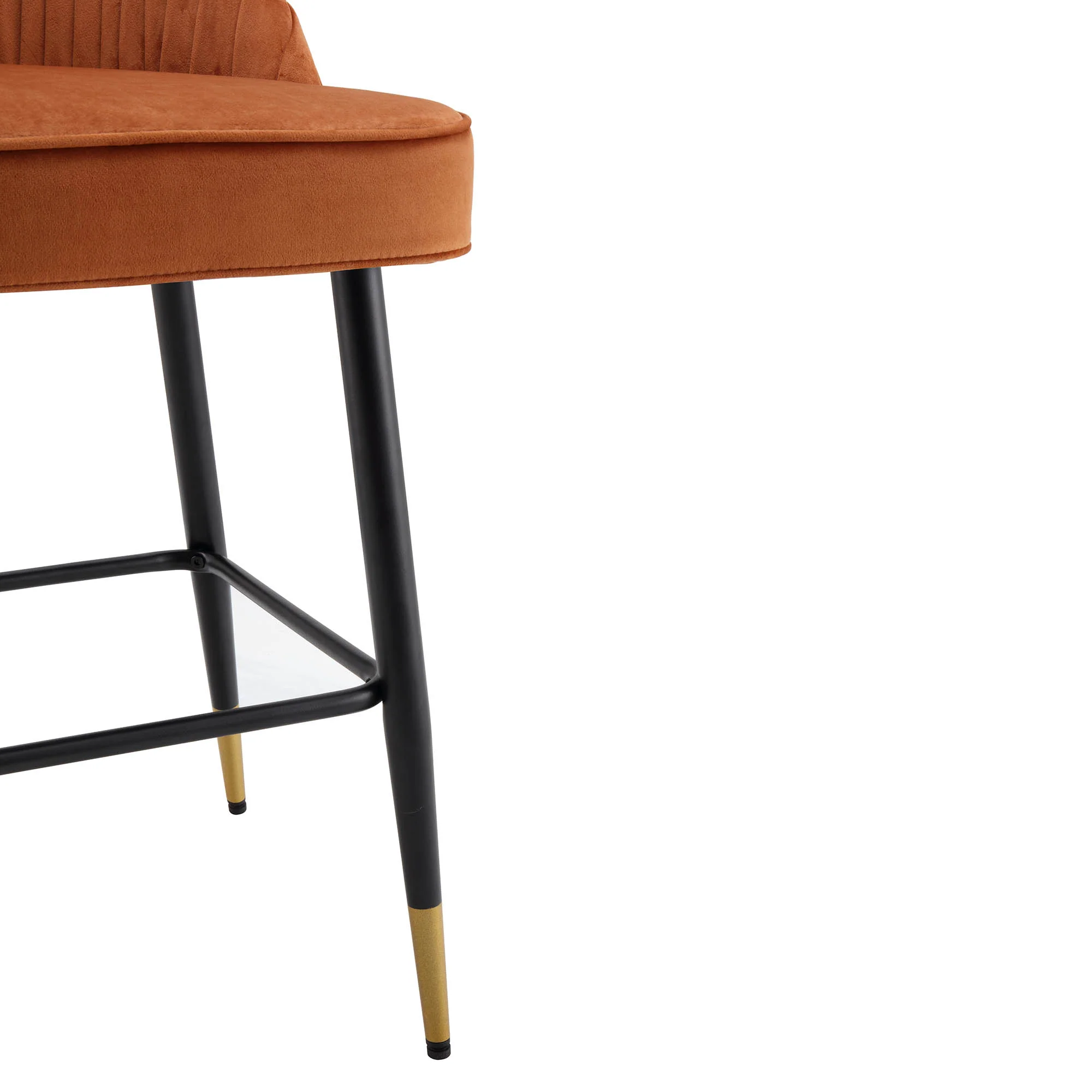 Miyae Set of 2 Pleated Burnt Orange Velvet Upholstered Counter Stools - Image 11