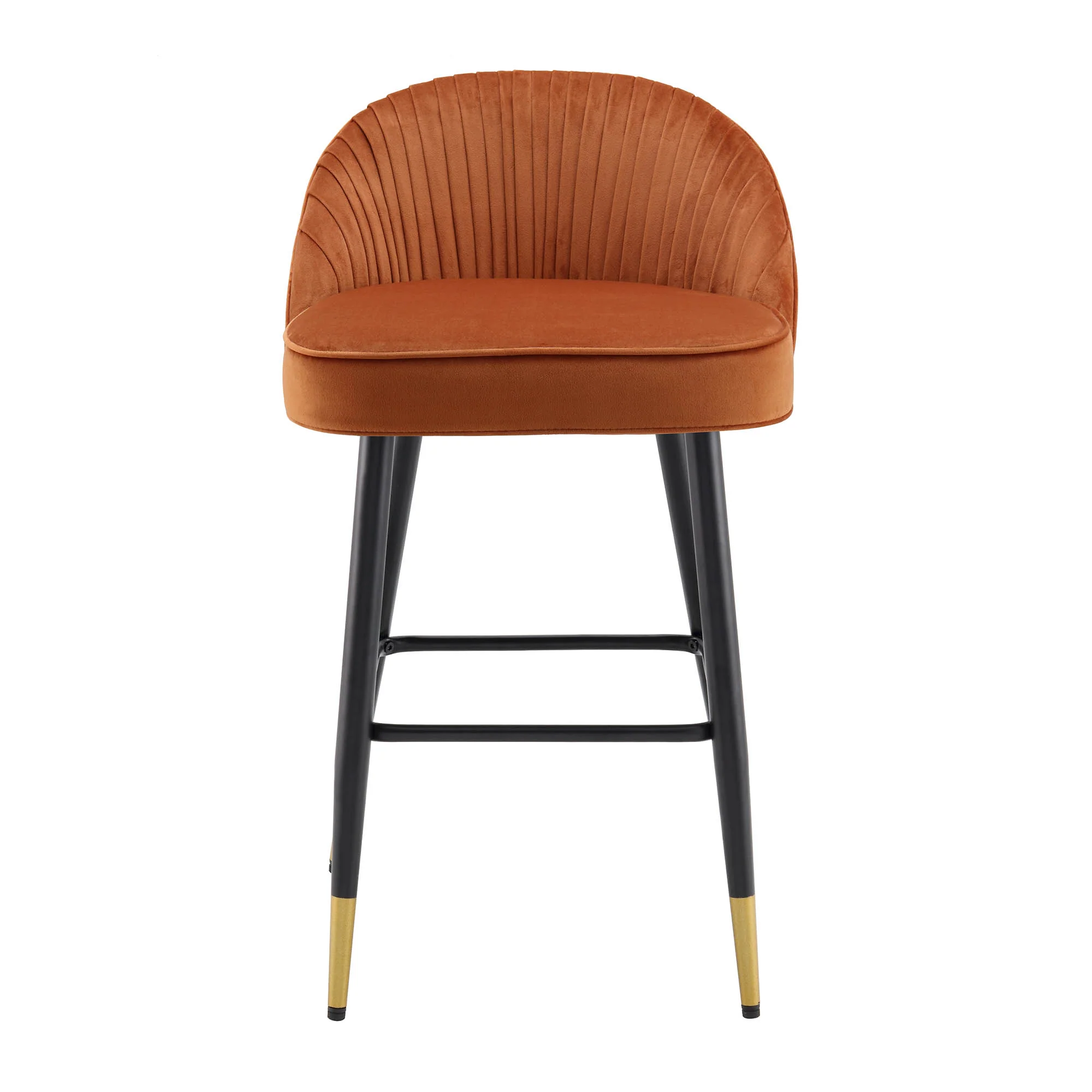 Miyae Set of 2 Pleated Burnt Orange Velvet Upholstered Counter Stools - Image 3