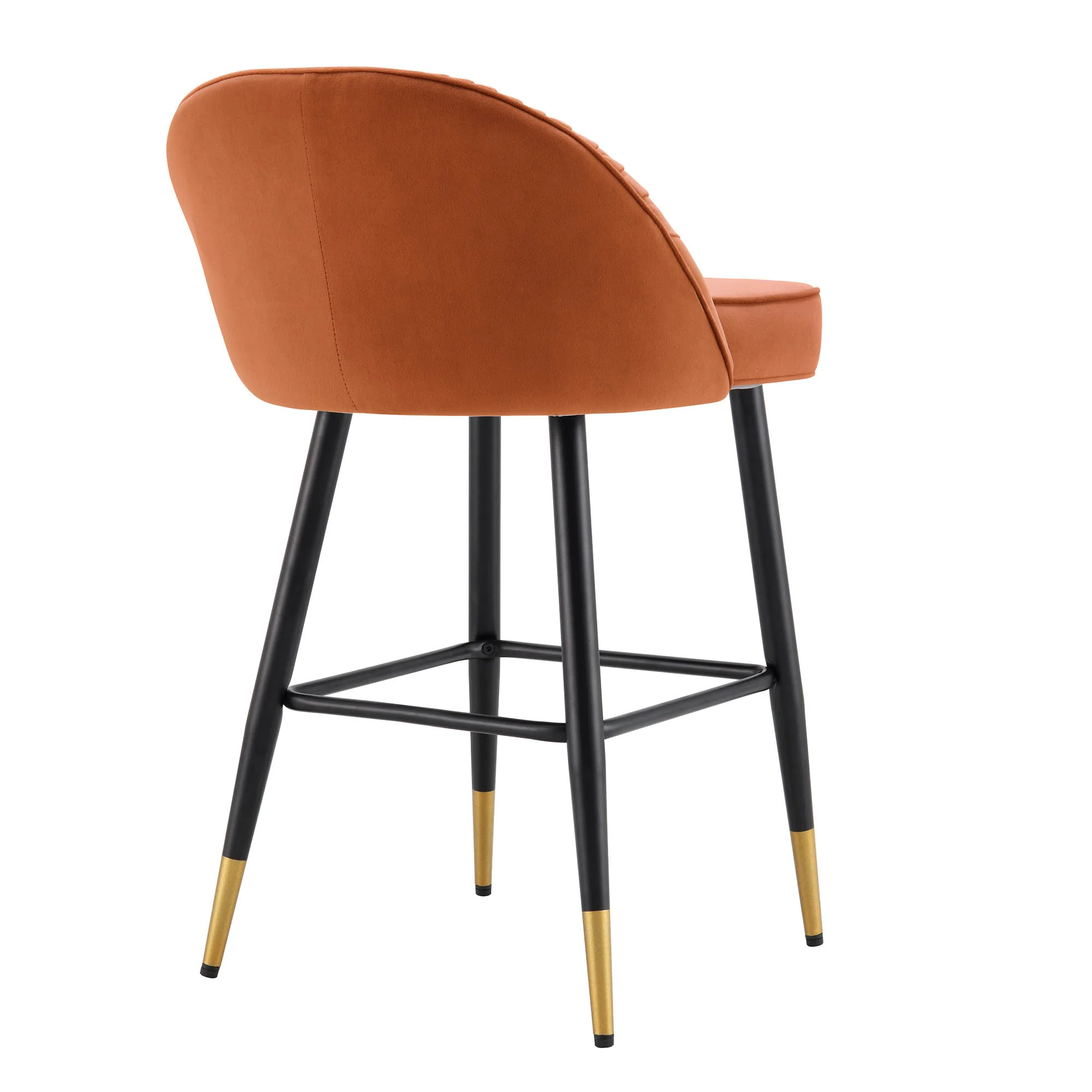 Miyae Set of 2 Pleated Burnt Orange Velvet Upholstered Counter Stools - Image 8