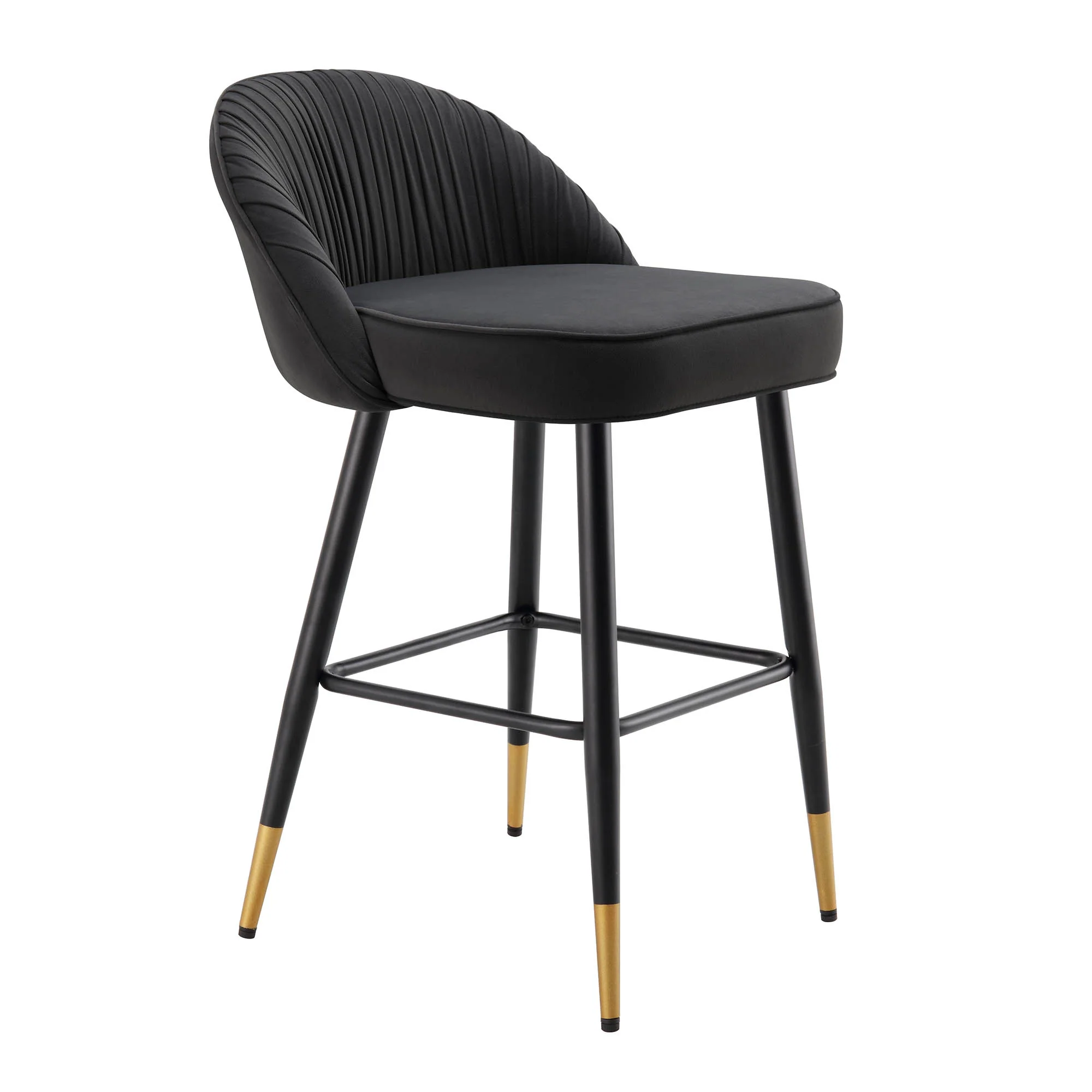 Miyae Set of 2 Pleated Charcoal Velvet Upholstered Counter Stools - Image 5