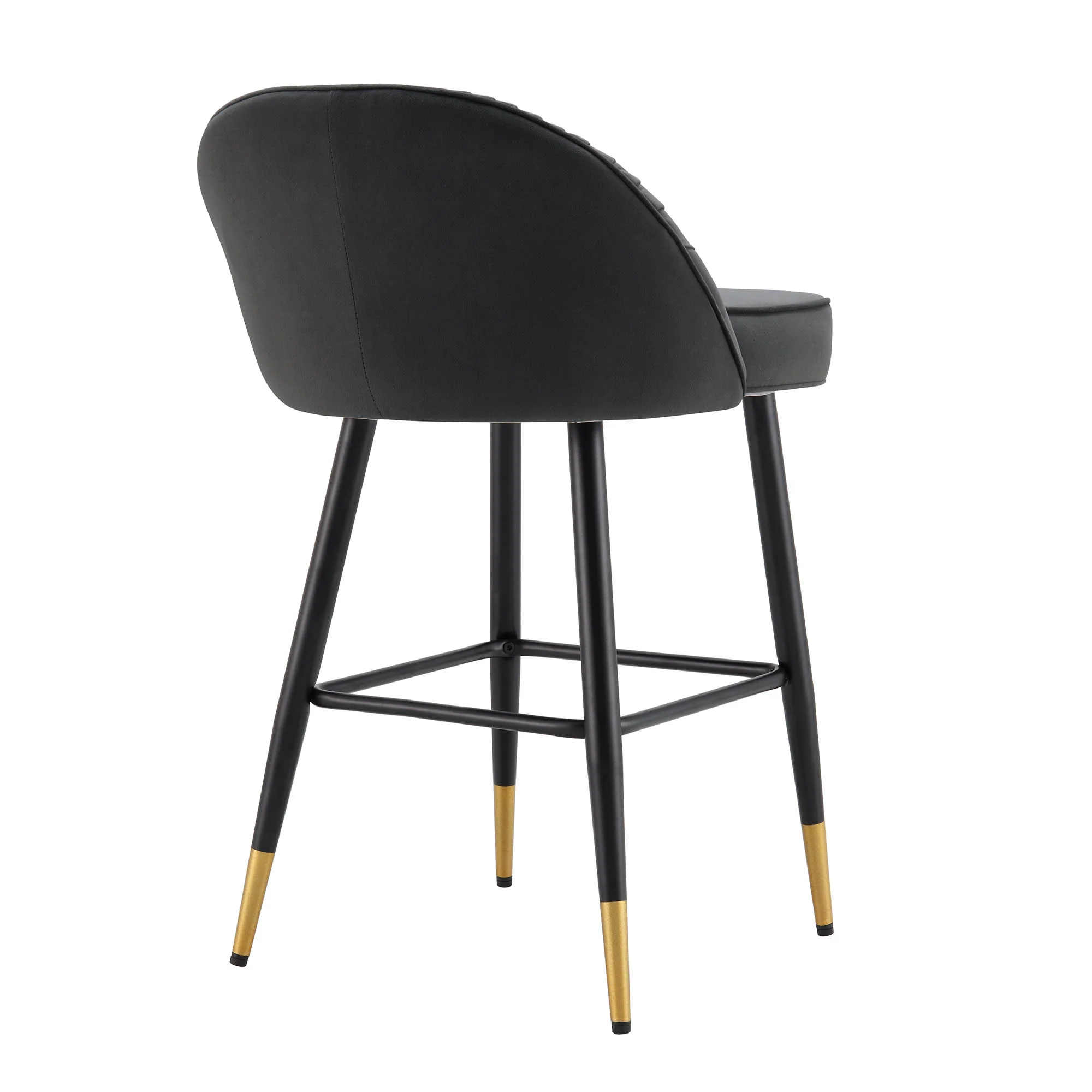 Miyae Set of 2 Pleated Charcoal Velvet Upholstered Counter Stools - Image 8