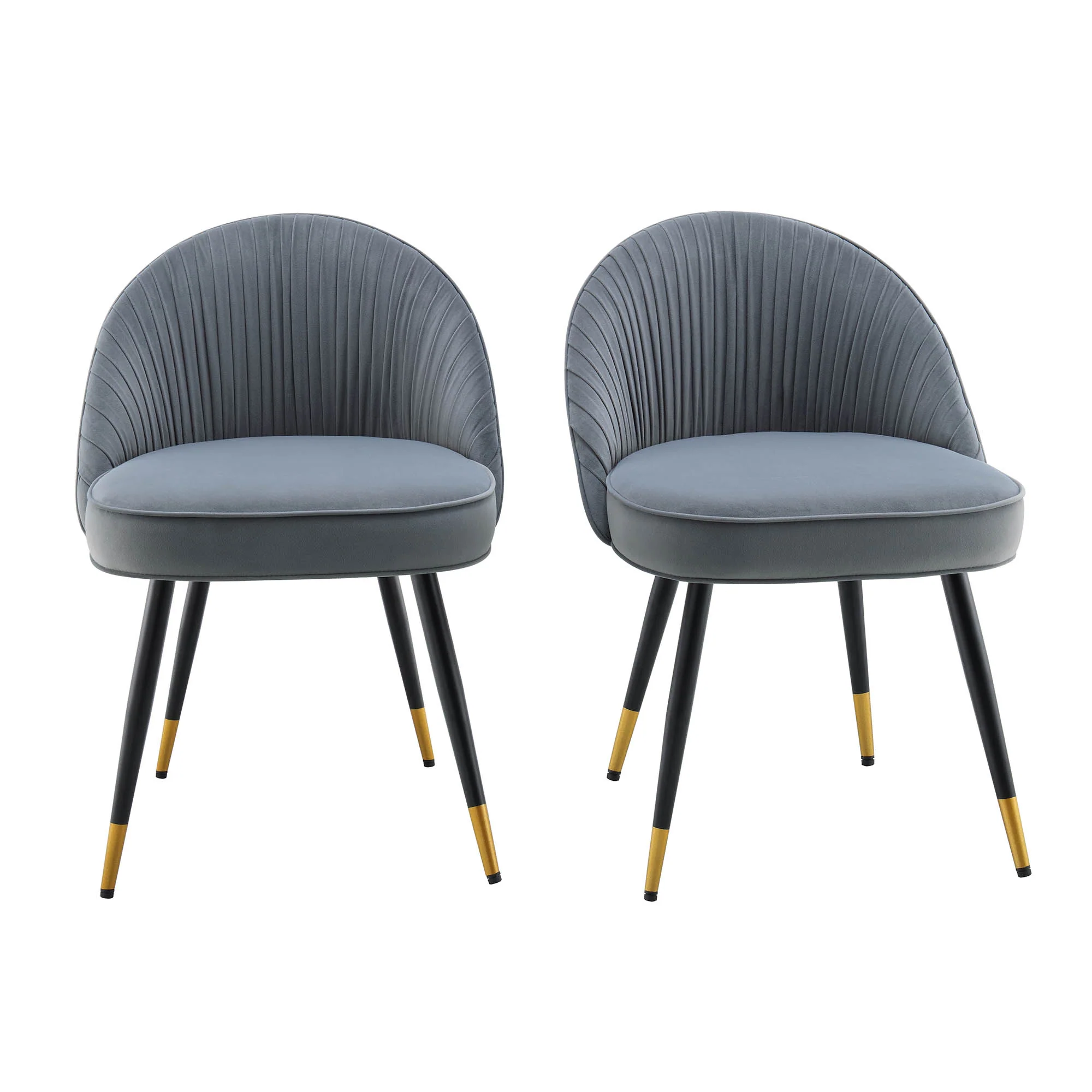 Miyae Set of 2 Pleated Light Grey Velvet Upholstered Dining Chairs - Image 2