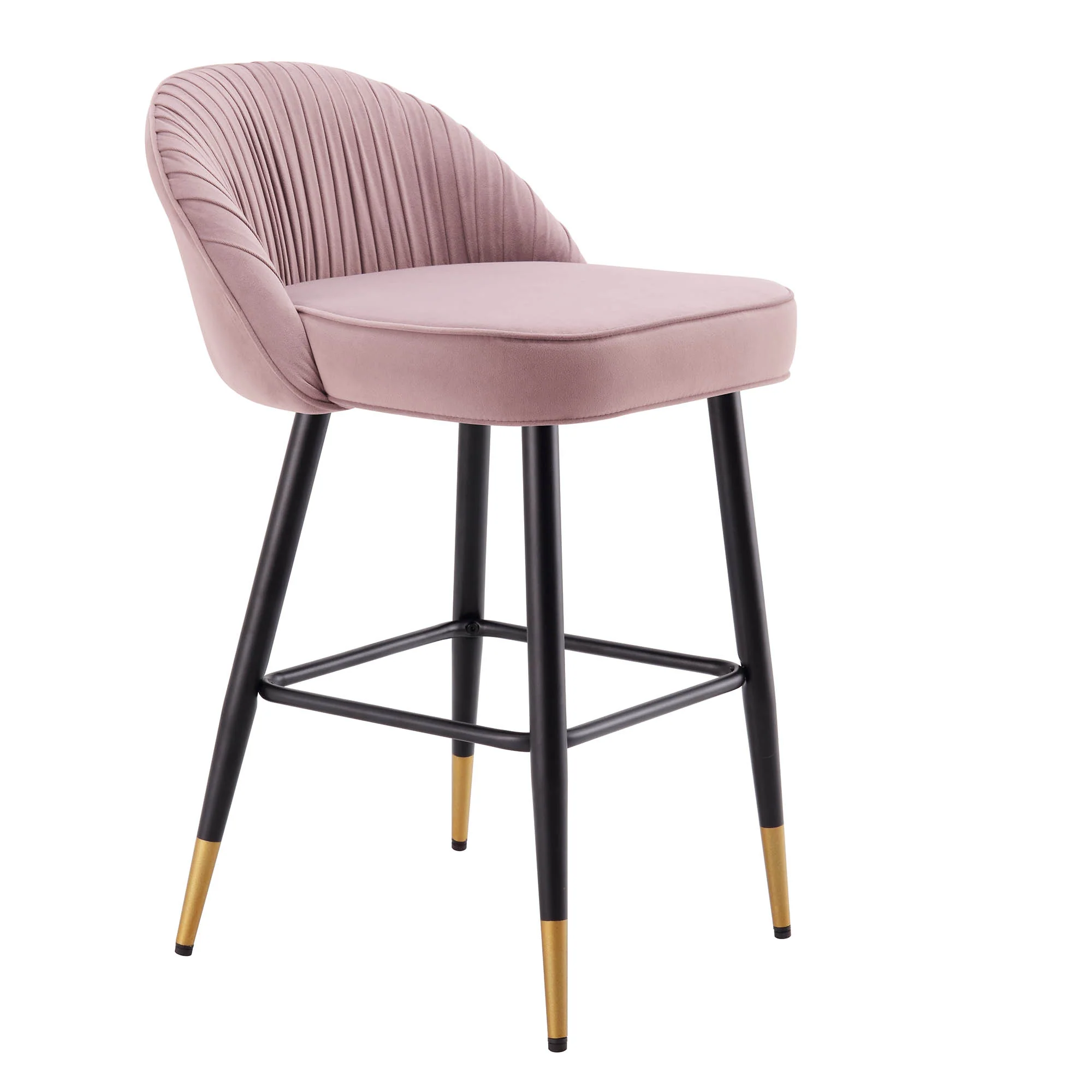Miyae Set of 2 Pleated Pale Pink Velvet Upholstered Counter Stools - Image 4