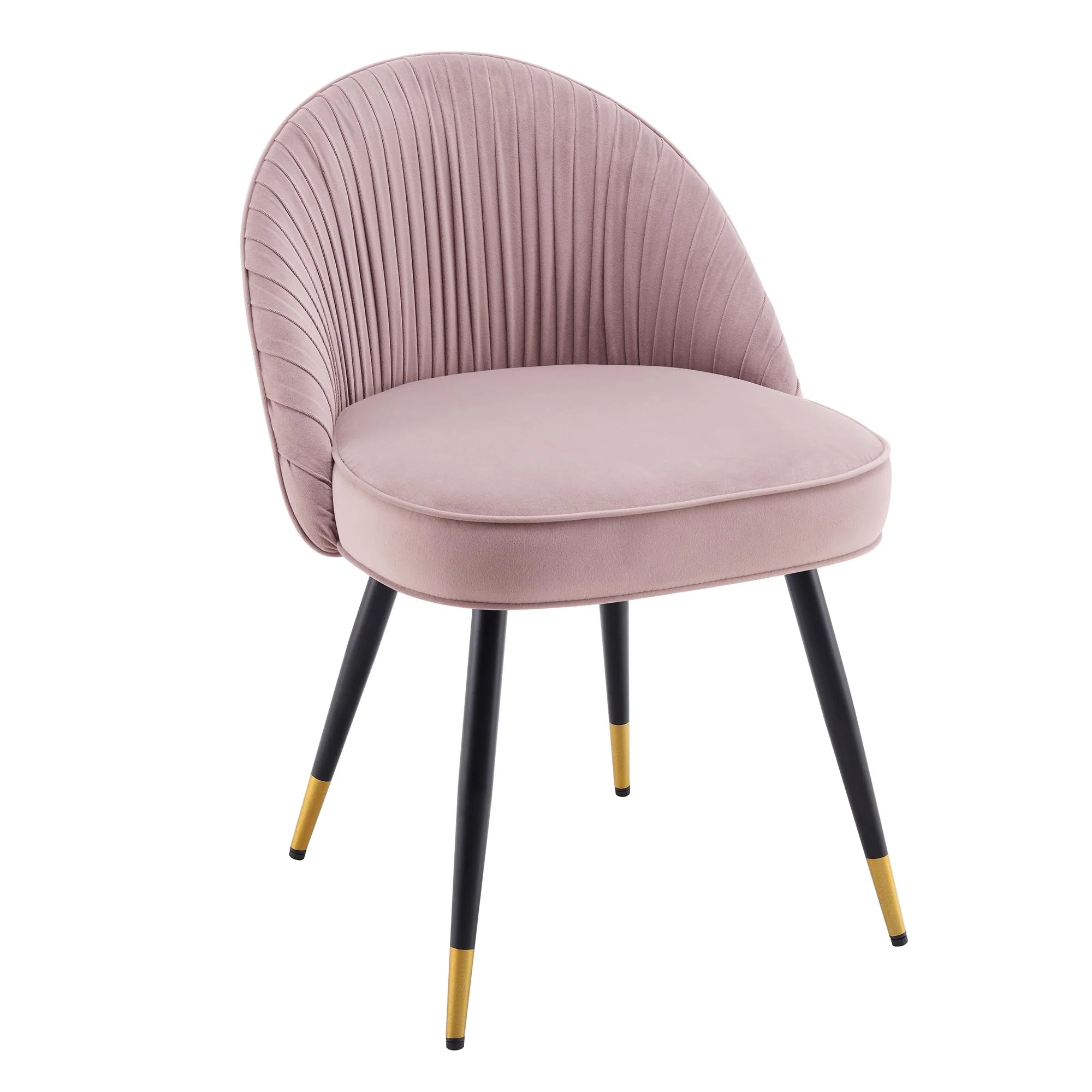 Miyae Set of 2 Pleated Pale Pink Velvet Upholstered Dining Chairs - Image 3
