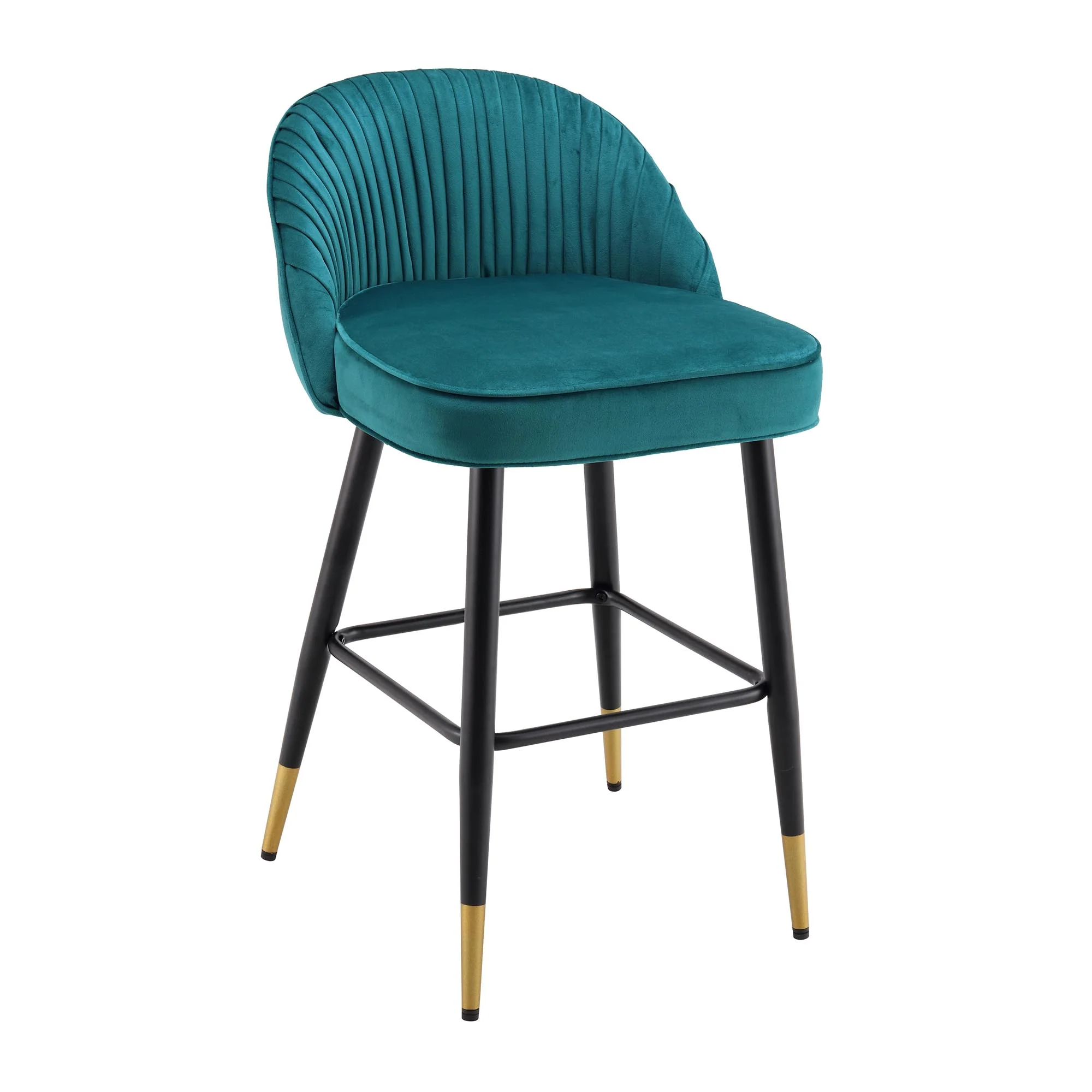 Miyae Set of 2 Pleated Teal Velvet Upholstered Counter Stools - Image 3