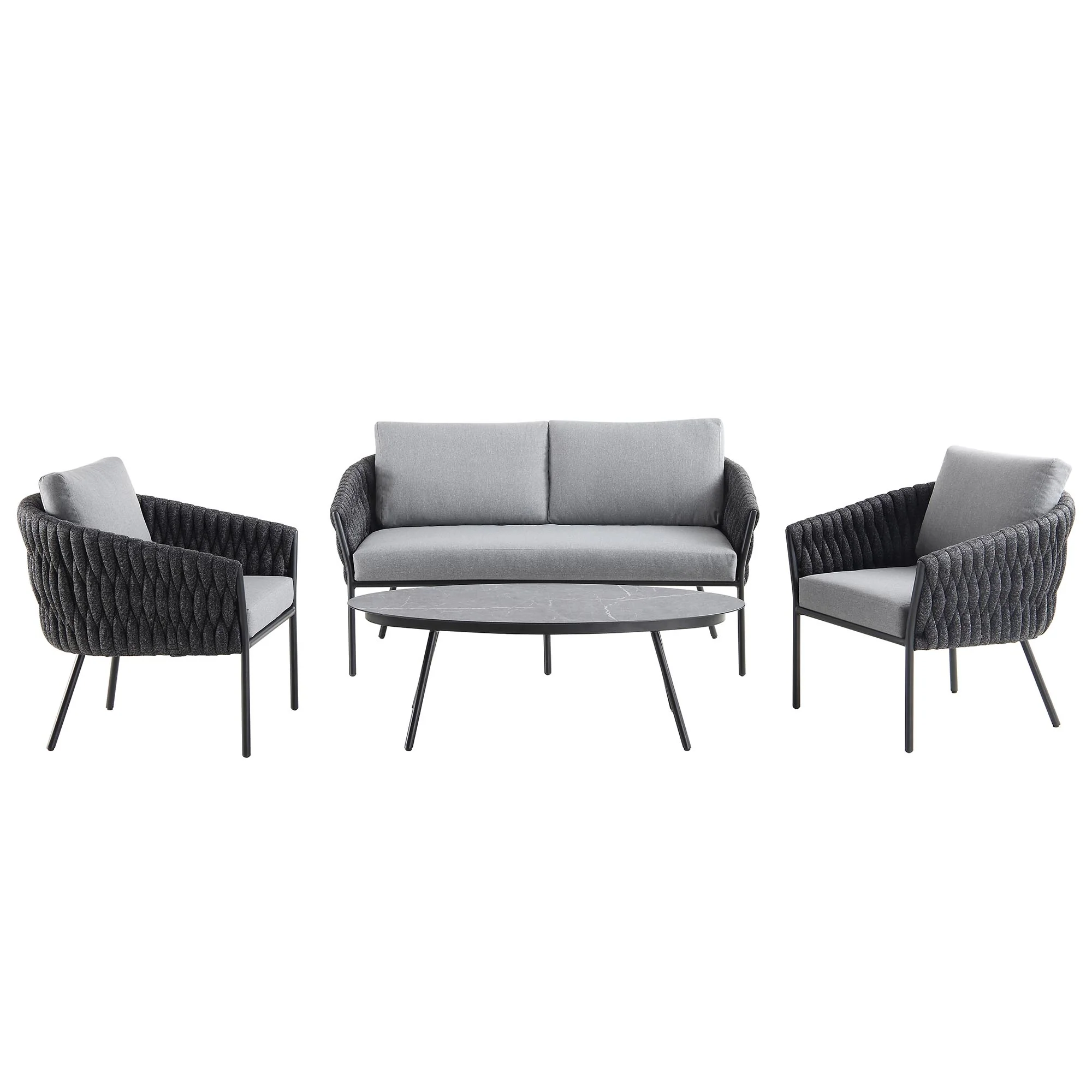 Montebello 4-Seater Outdoor Black Rope and Aluminium Sofa Set with Grey Ceramic Coffee Table - Image 4
