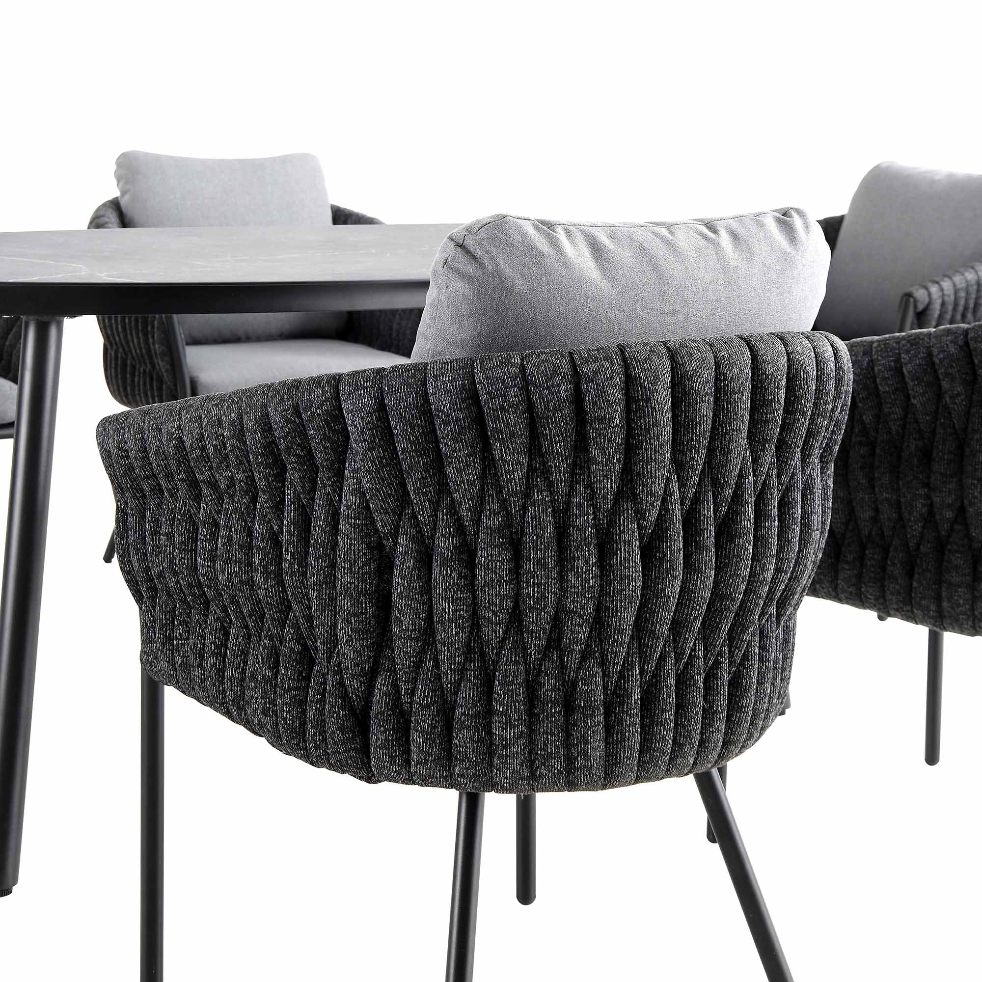 Montebello 6-Seater Outdoor Black Rope and Aluminium Oval Dining Set with Grey Ceramic Dining Table - Image 8