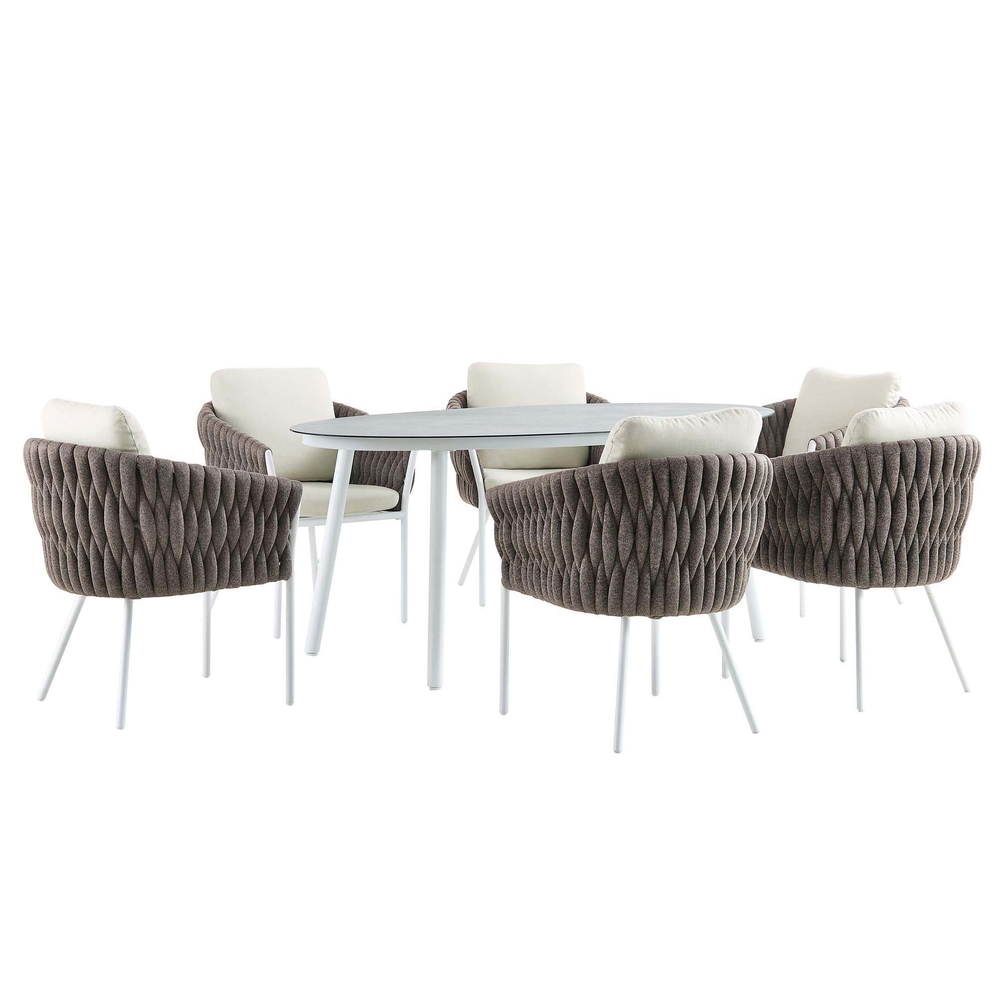 Montebello 6-Seater Outdoor Taupe Rope and Aluminium Oval Dining Set with White Ceramic Dining Table - Image 8