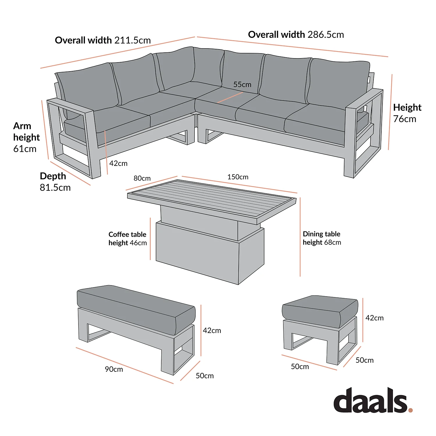 Montrose Aluminium Large Corner Casual Dining Set with Rising Table, Brushed Silver Oak - Image 11