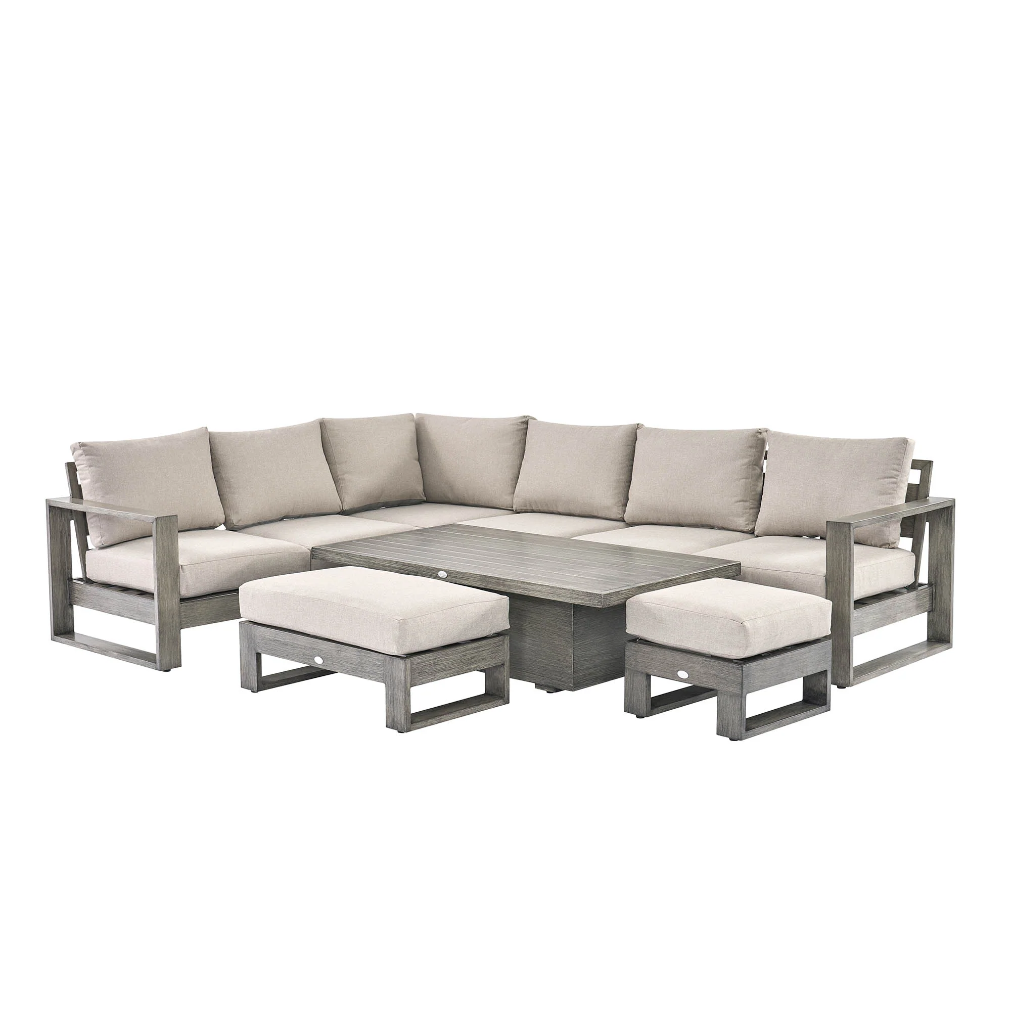 Montrose Aluminium Large Corner Casual Dining Set with Rising Table, Brushed Silver Oak - Image 9