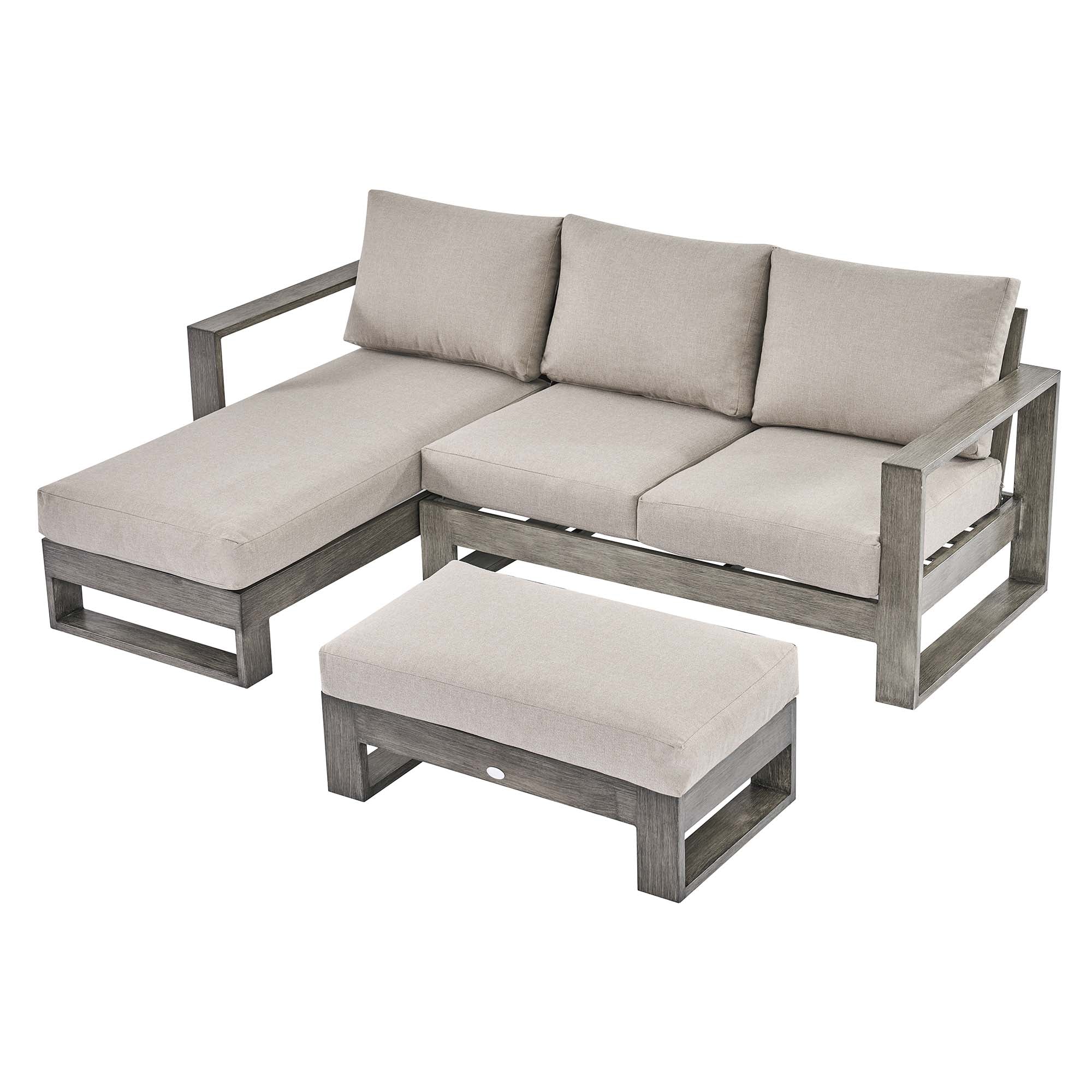 Montrose Aluminium Outdoor Sofa Set with Chaise, Brushed Silver Oak - Image 9