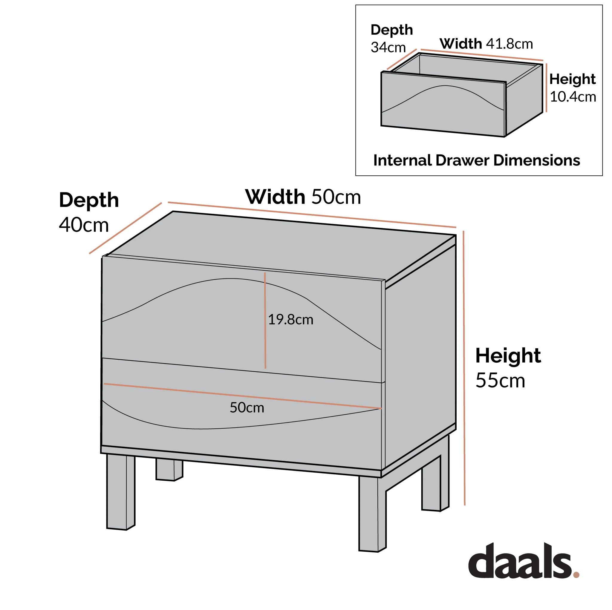 Moriko 2 Drawer Bedside Table - Image 5
