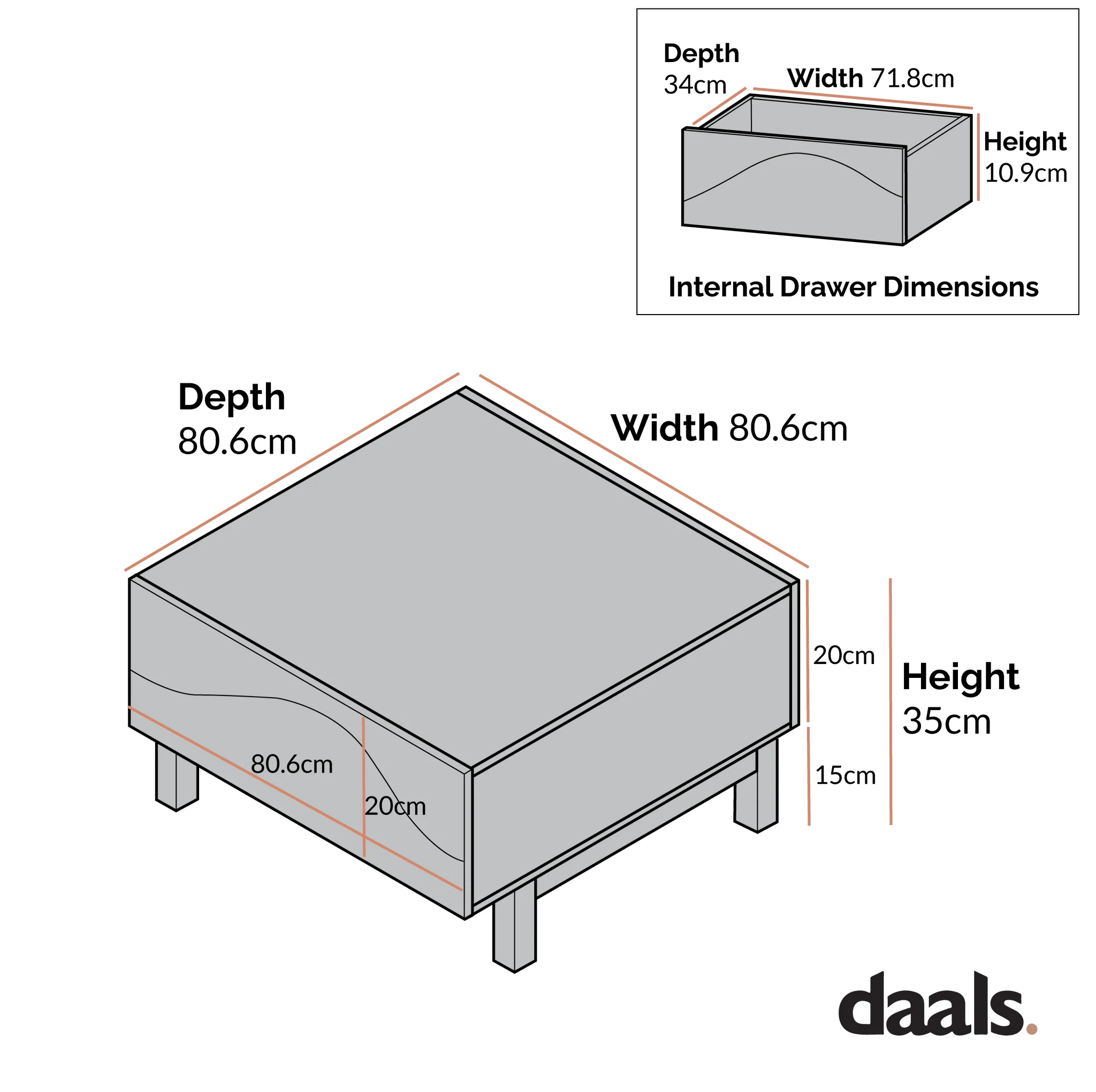 Moriko 2 Drawer Coffee Table - Image 6
