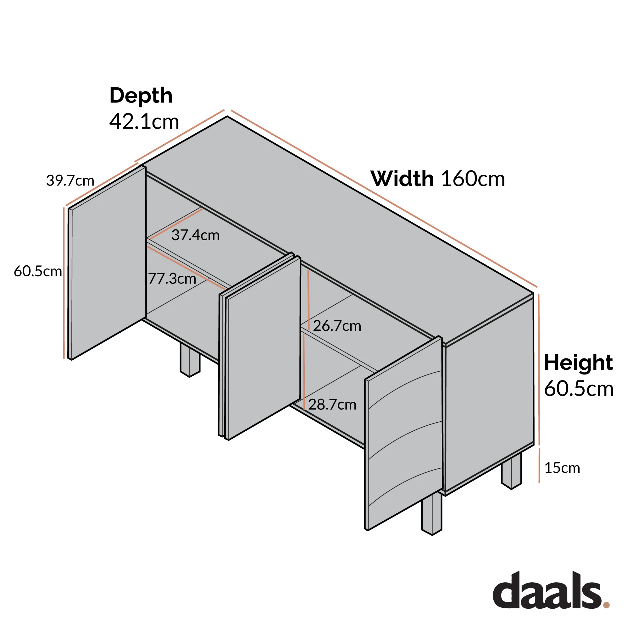 Moriko Extra Wide 4 Door Sideboard, 160 cm - Image 5