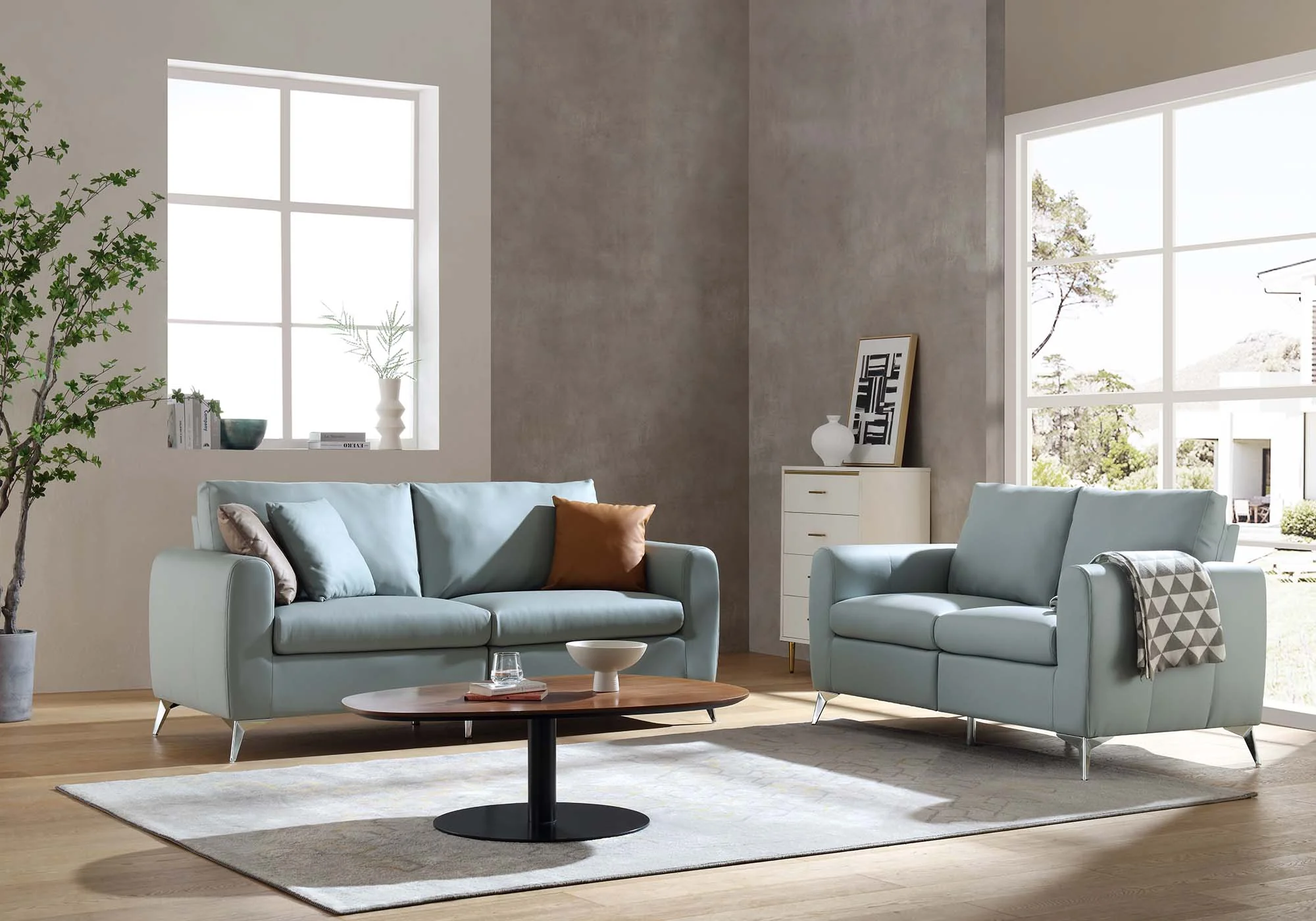 Noak 3-Seater Grey Faux Leather Sofa with Chrome Legs - Image 3