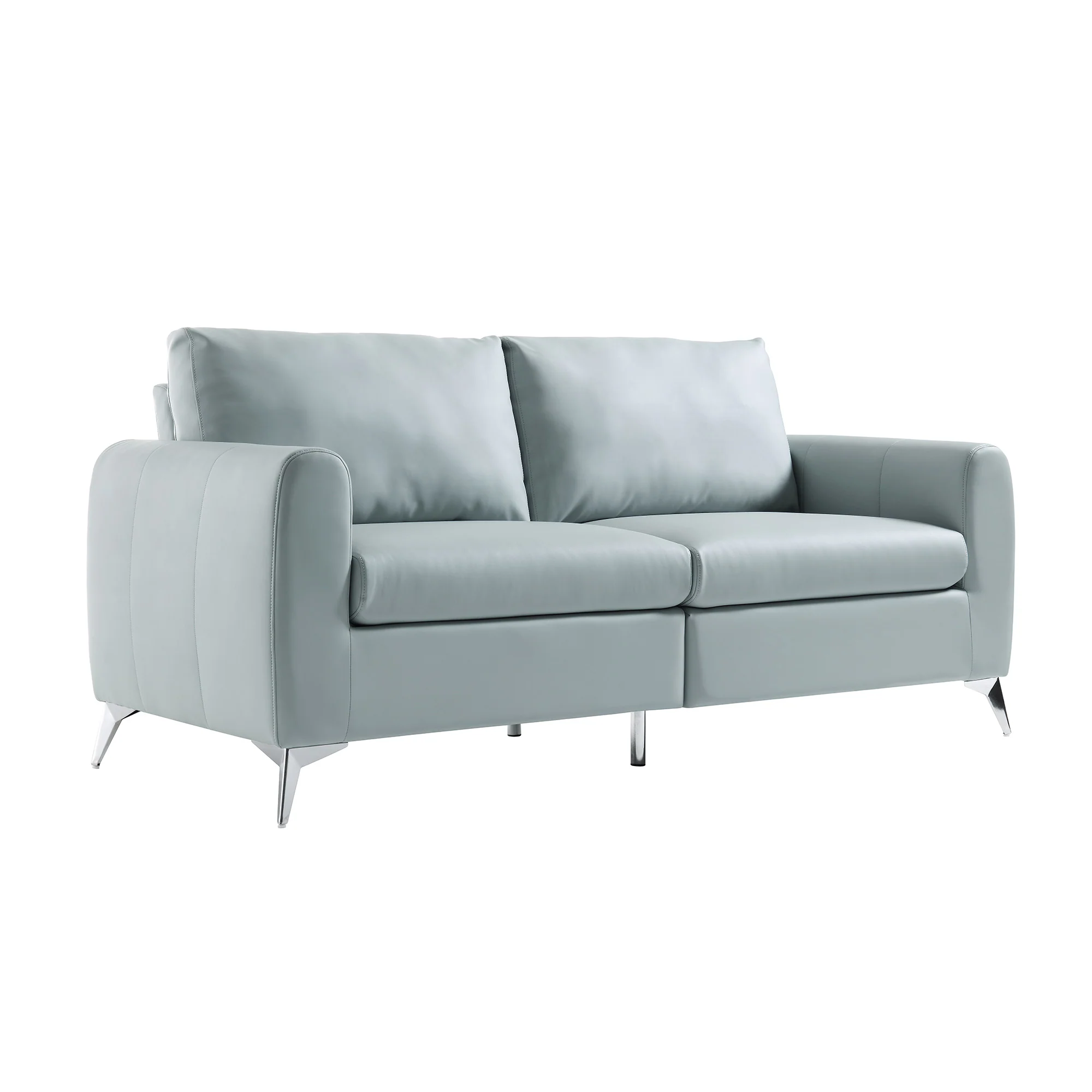 Noak 3-Seater Grey Faux Leather Sofa with Chrome Legs - Image 5
