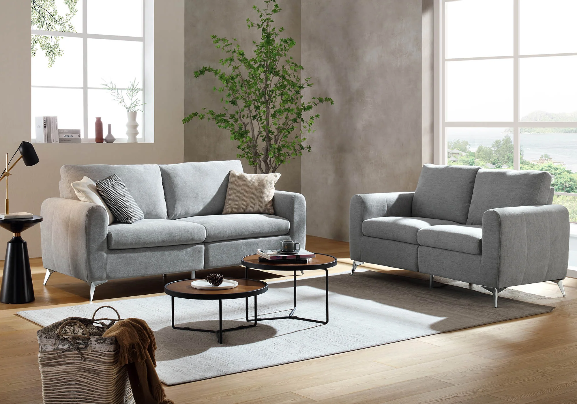 Noak 3-Seater Grey Woven Fabric Sofa with Chrome Legs - Image 3