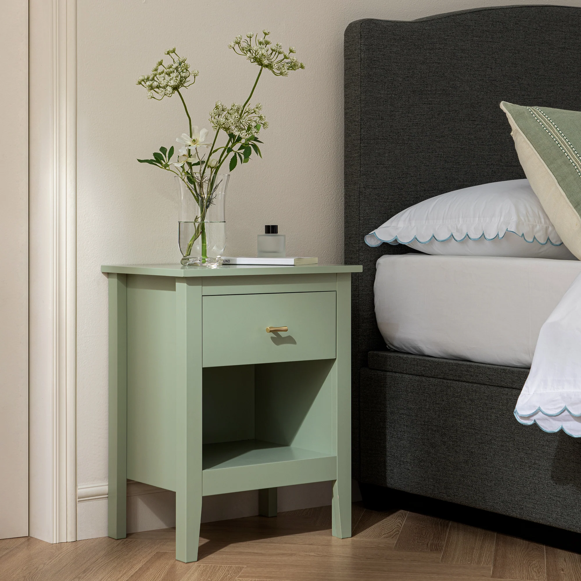 Oakham 1-Drawer Bedside Table, Desert Sage - Image 2
