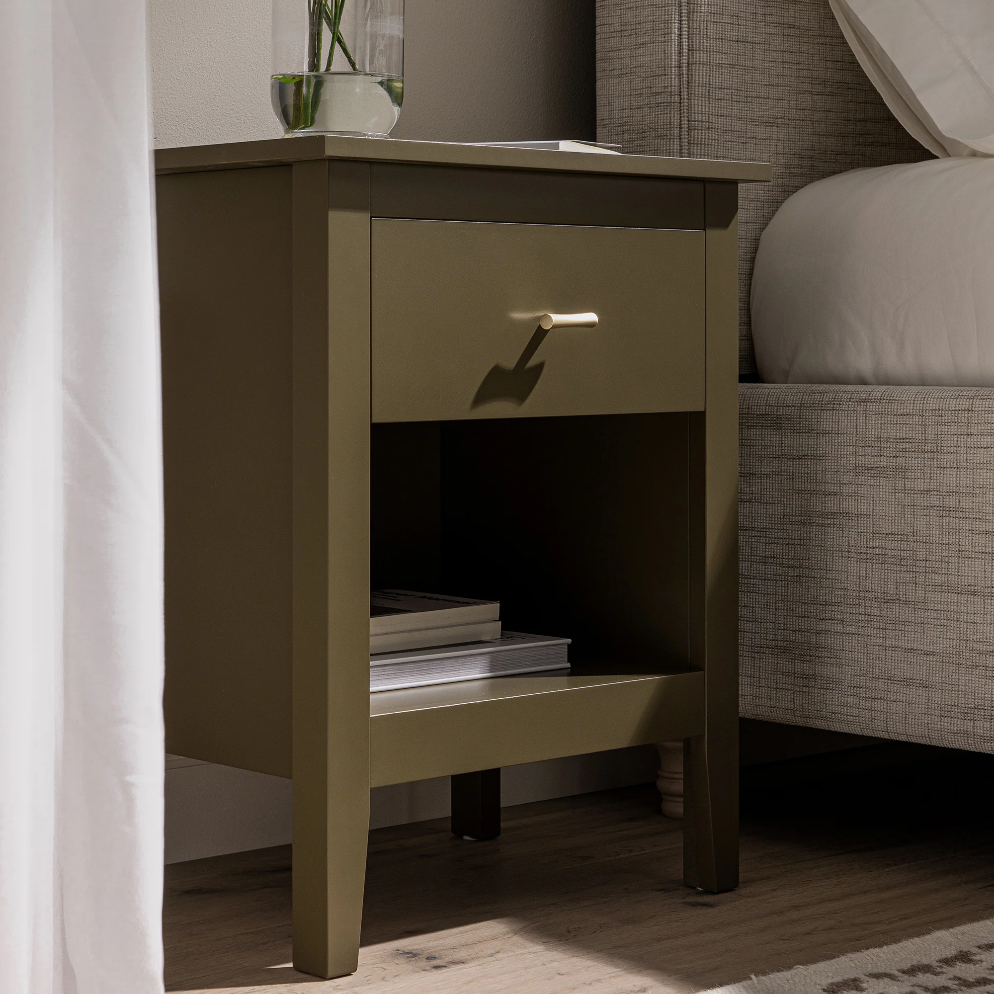 Oakham 1-Drawer Bedside Table, Olive Grove - Image 3