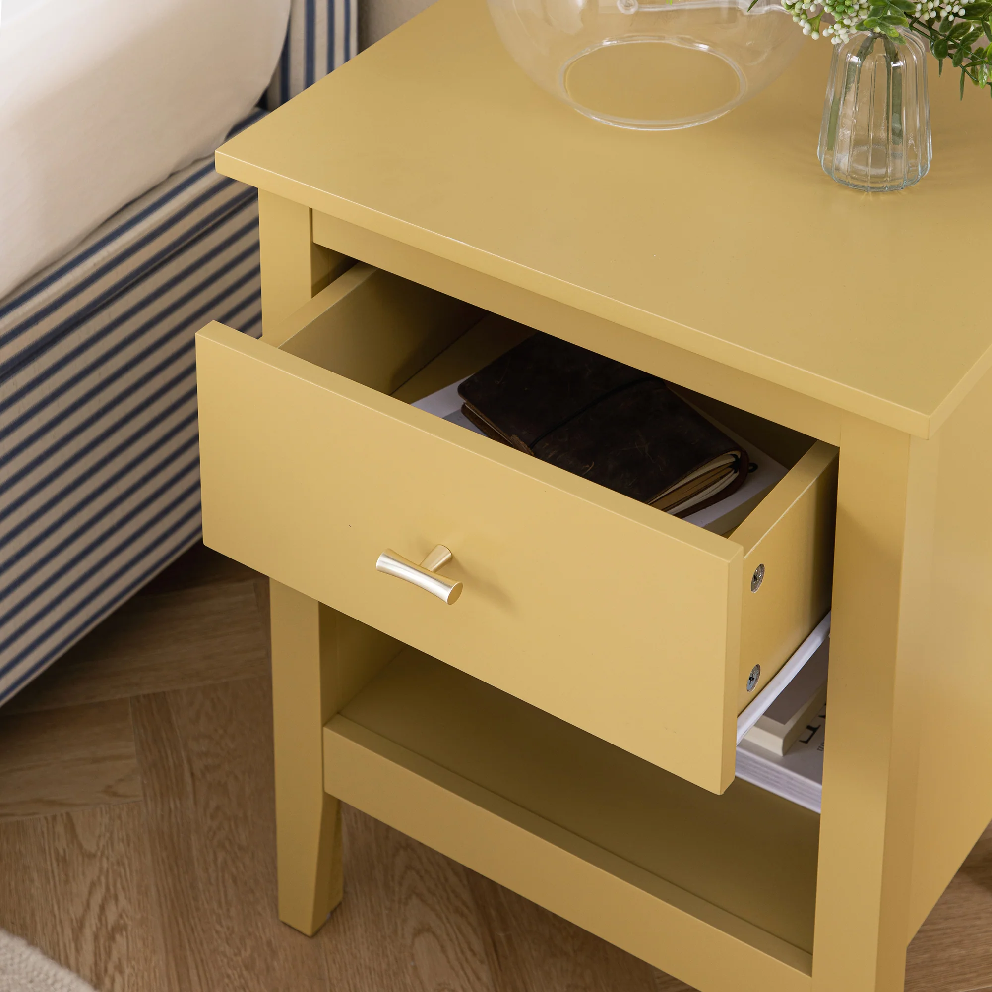 Oakham 1-Drawer Bedside Table, Rattan Yellow - Image 4