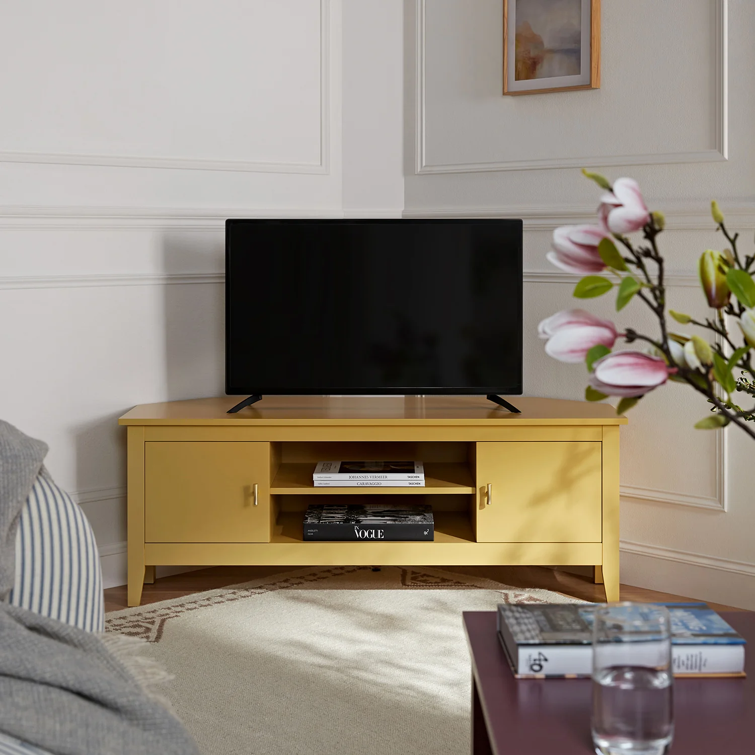 Oakham 120cm Corner TV Unit, Rattan Yellow - Image 3