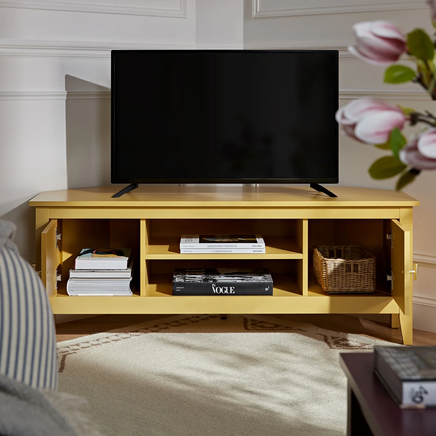 Oakham 120cm Corner TV Unit, Rattan Yellow - Image 4