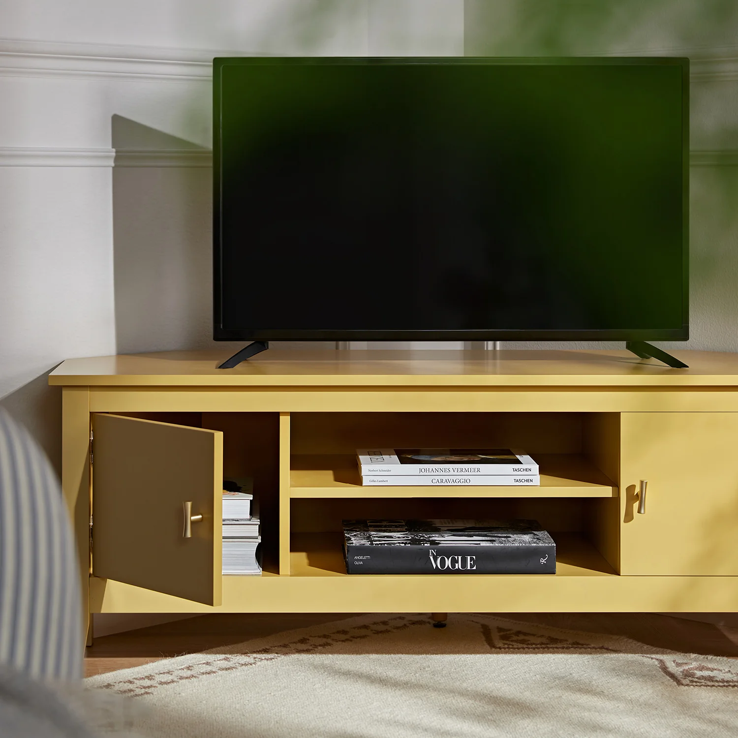 Oakham 120cm Corner TV Unit, Rattan Yellow - Image 5