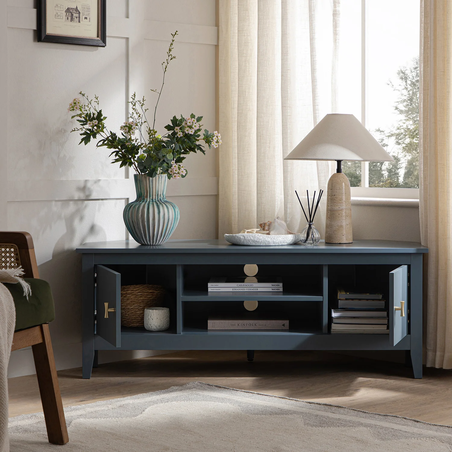 Oakham 120cm Corner TV Unit, Stormy Blue - Image 4