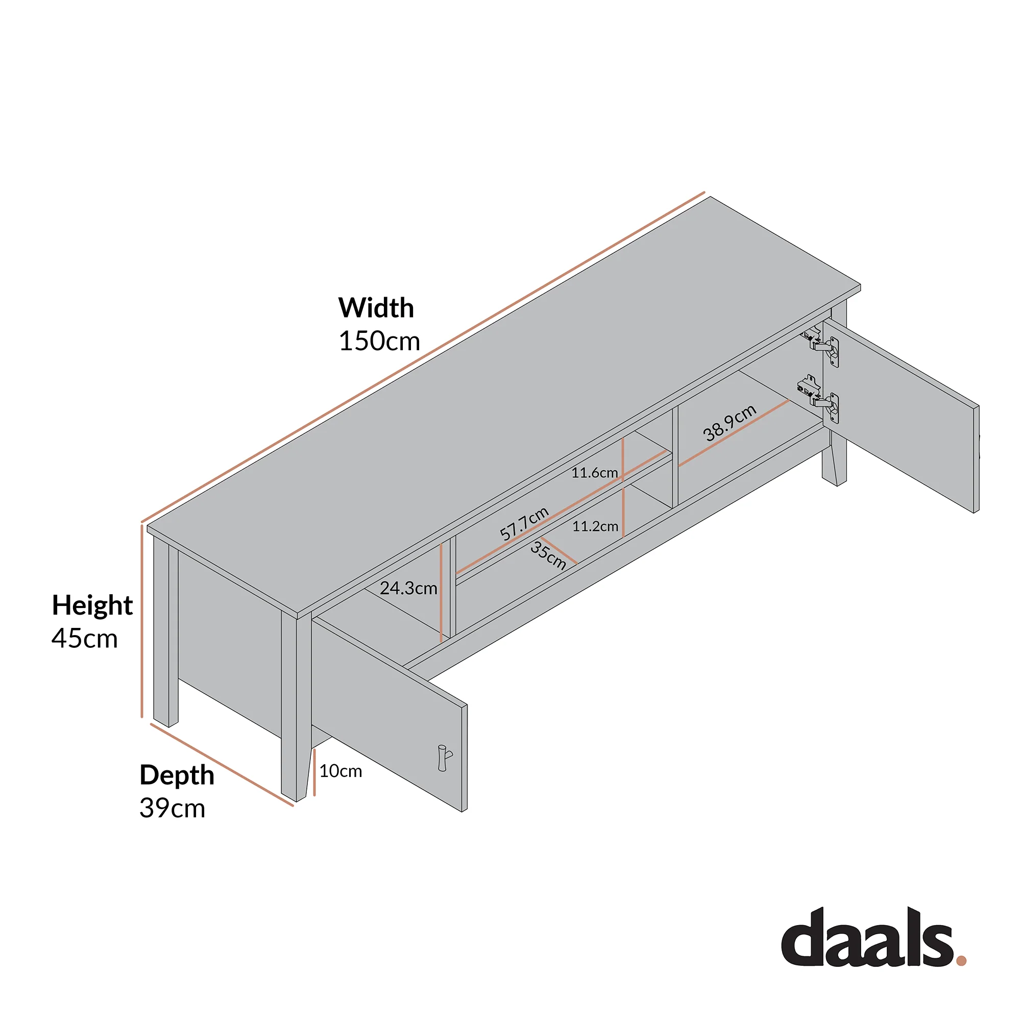 Oakham 150cm TV Unit, Deep Greige - Image 3