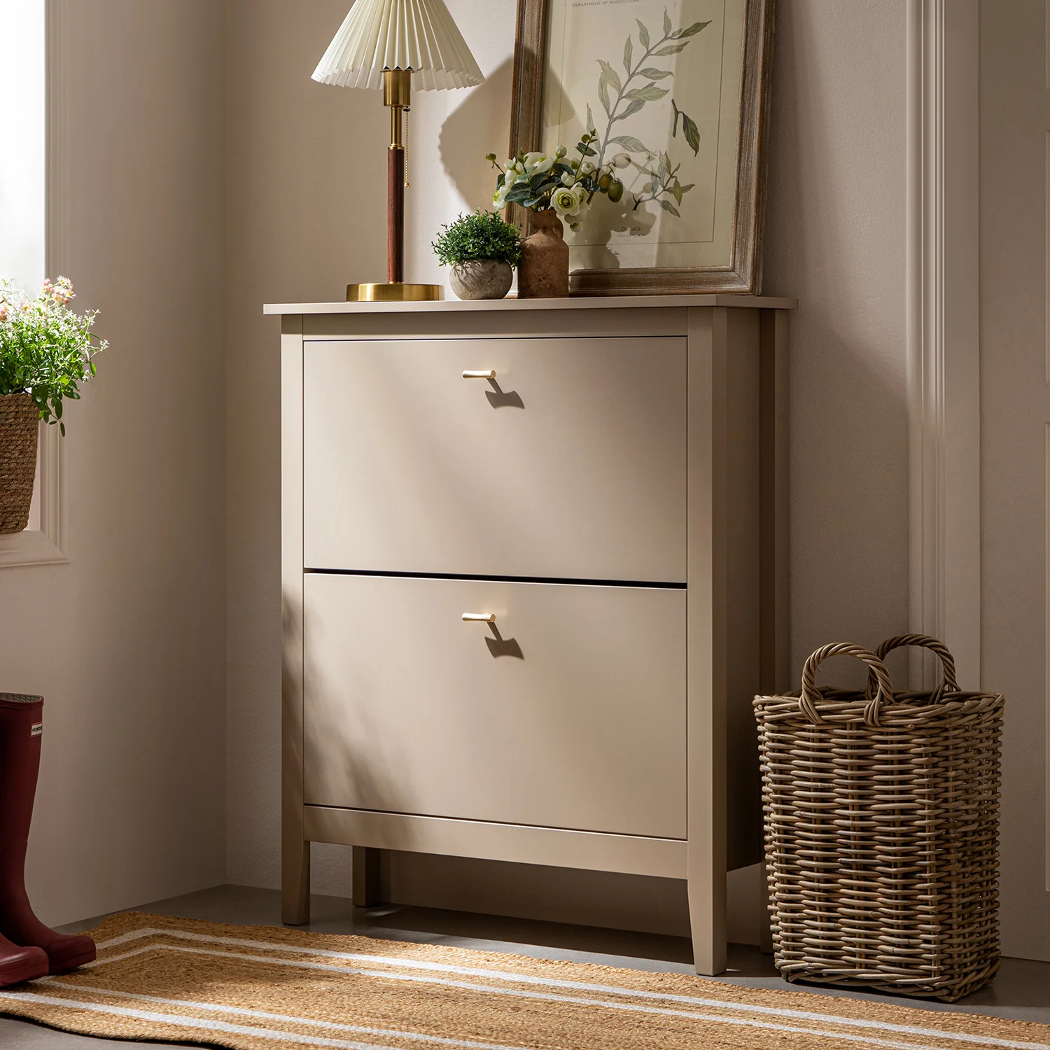 Oakham 2-Tier Shoe Cabinet, Deep Greige - Image 2