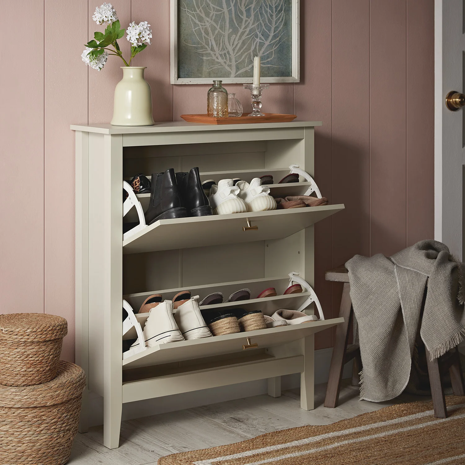 Oakham 2-Tier Shoe Cabinet, Shaded White - Image 3