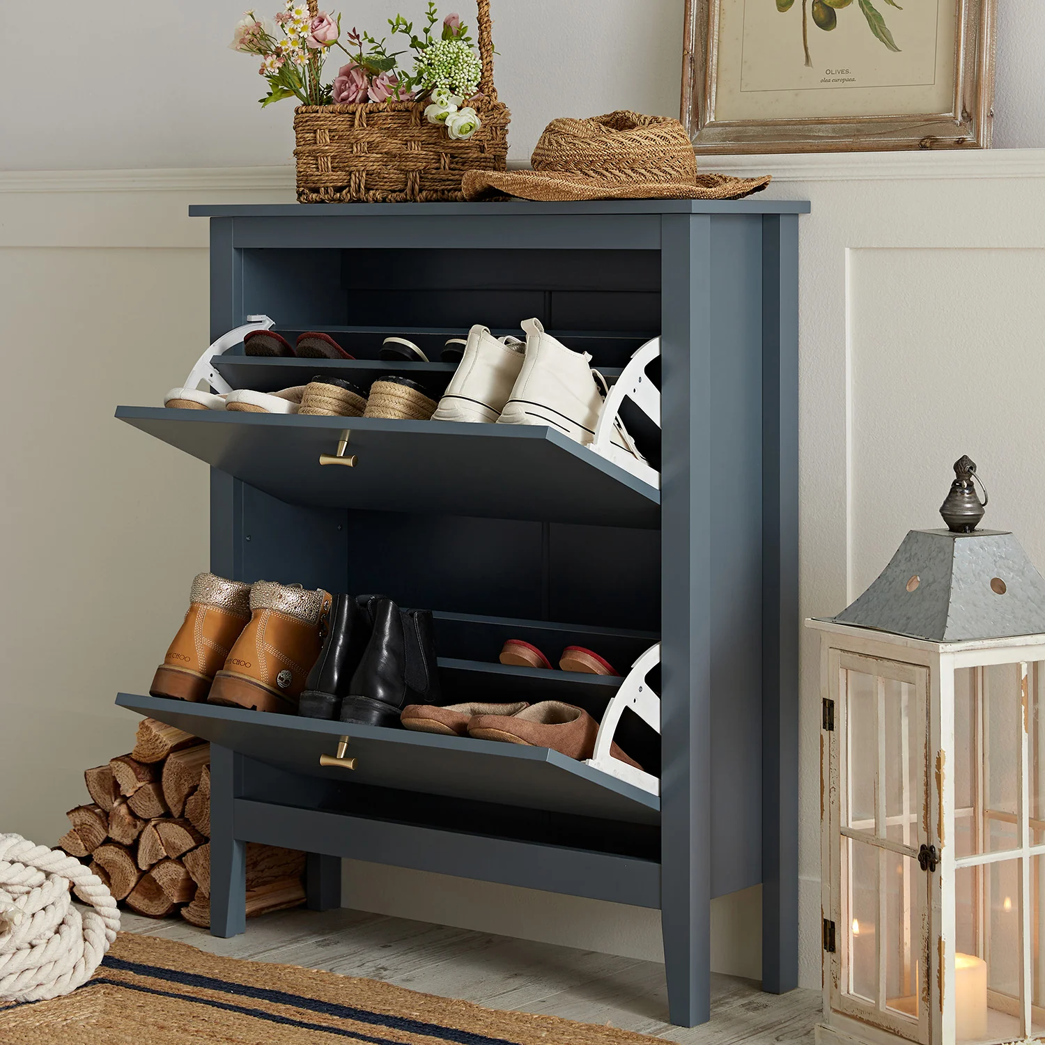 Oakham 2-Tier Shoe Cabinet, Stormy Blue - Image 3