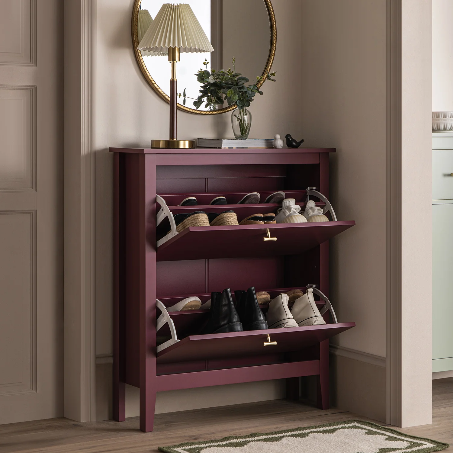 Oakham 2-Tier Shoe Cabinet, Wild Cherry - Image 3