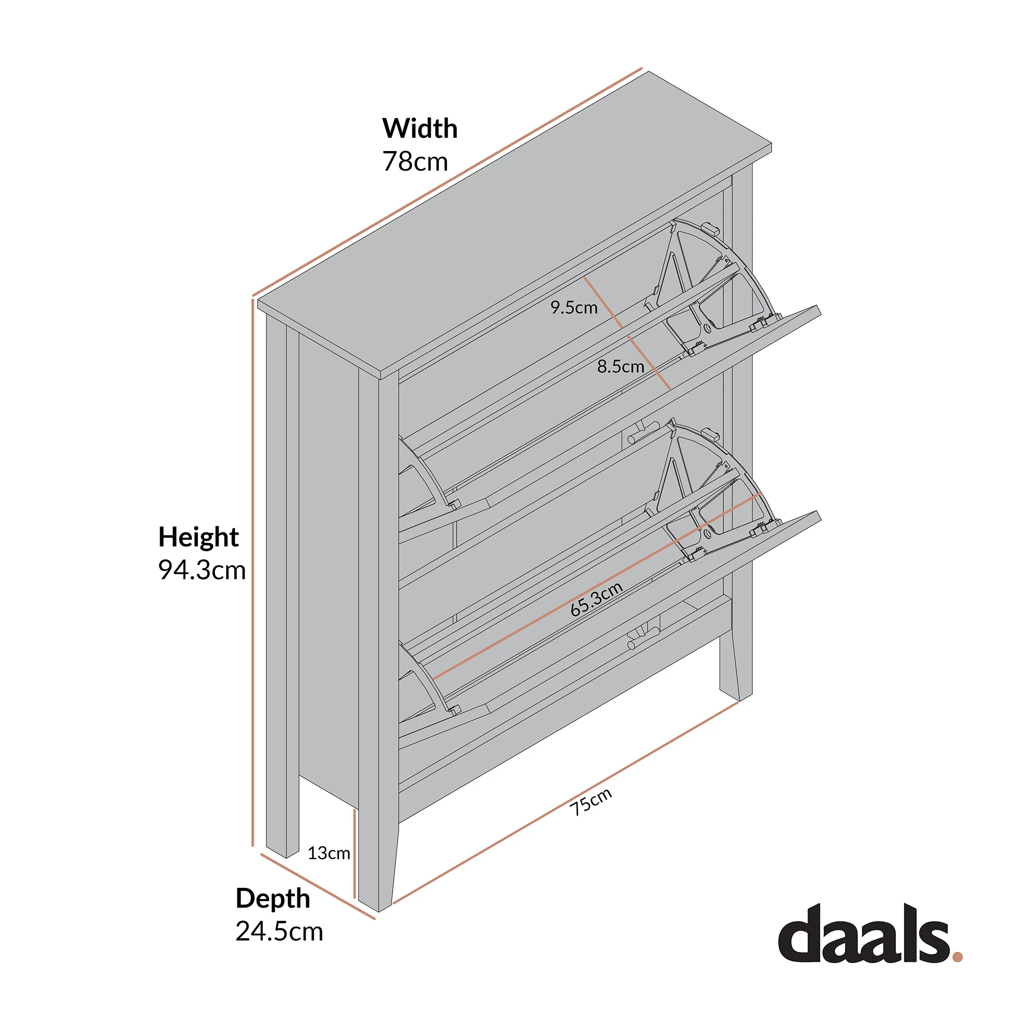 Oakham 2-Tier Shoe Cabinet, Wild Cherry - Image 9