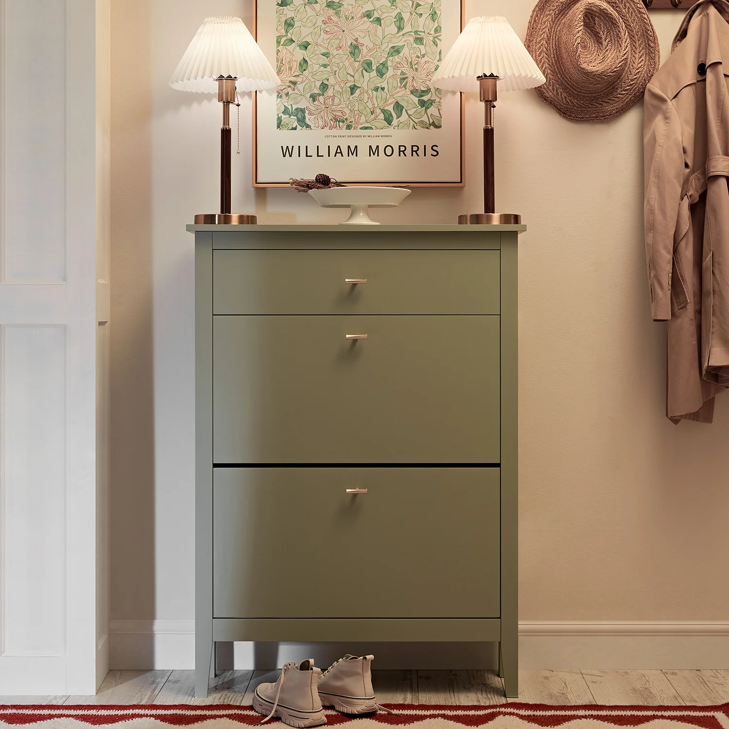 Oakham 2-Tier Shoe Cabinet with Top Drawer, Desert Sage - Image 3