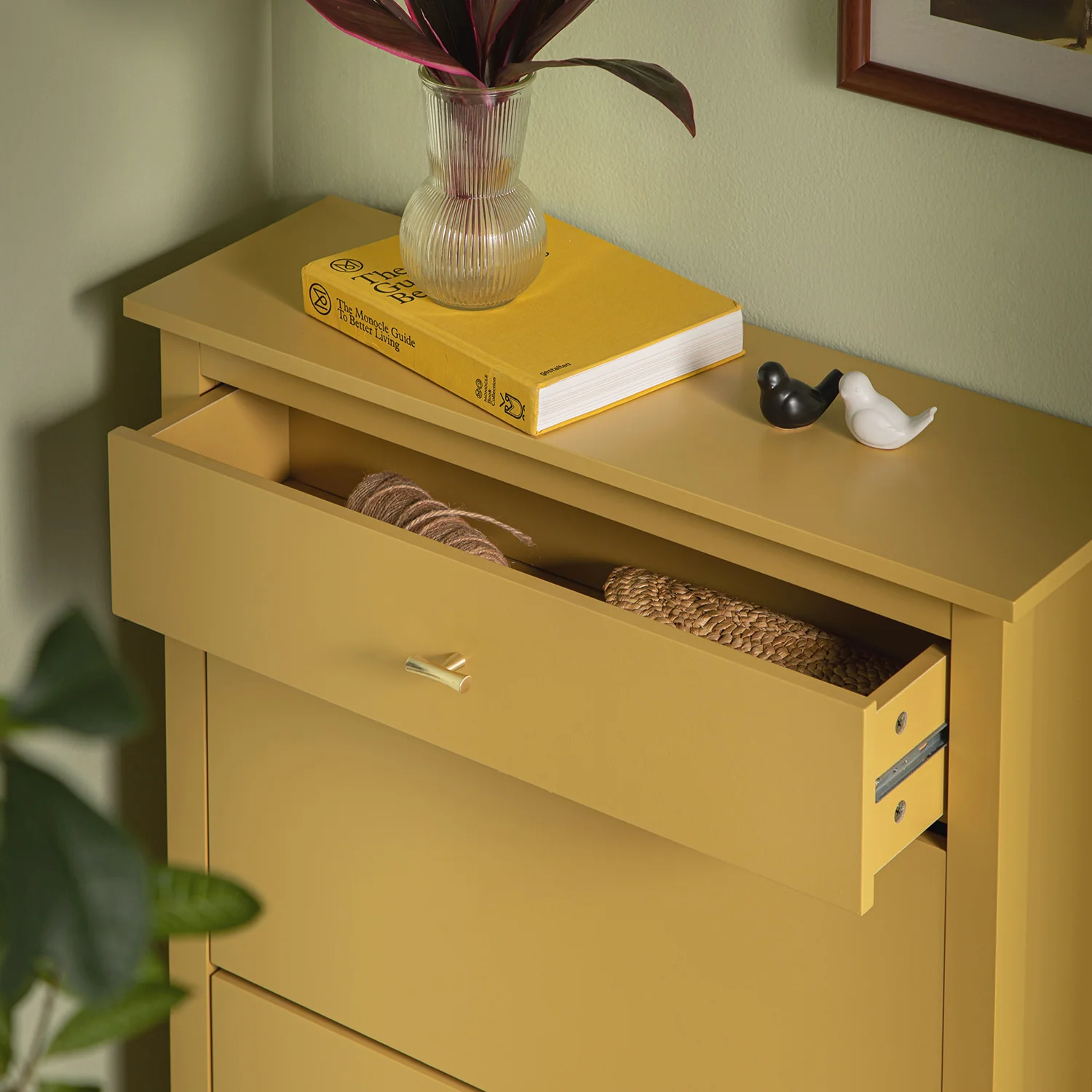 Oakham 2-Tier Shoe Cabinet with Top Drawer, Rattan Yellow - Image 5