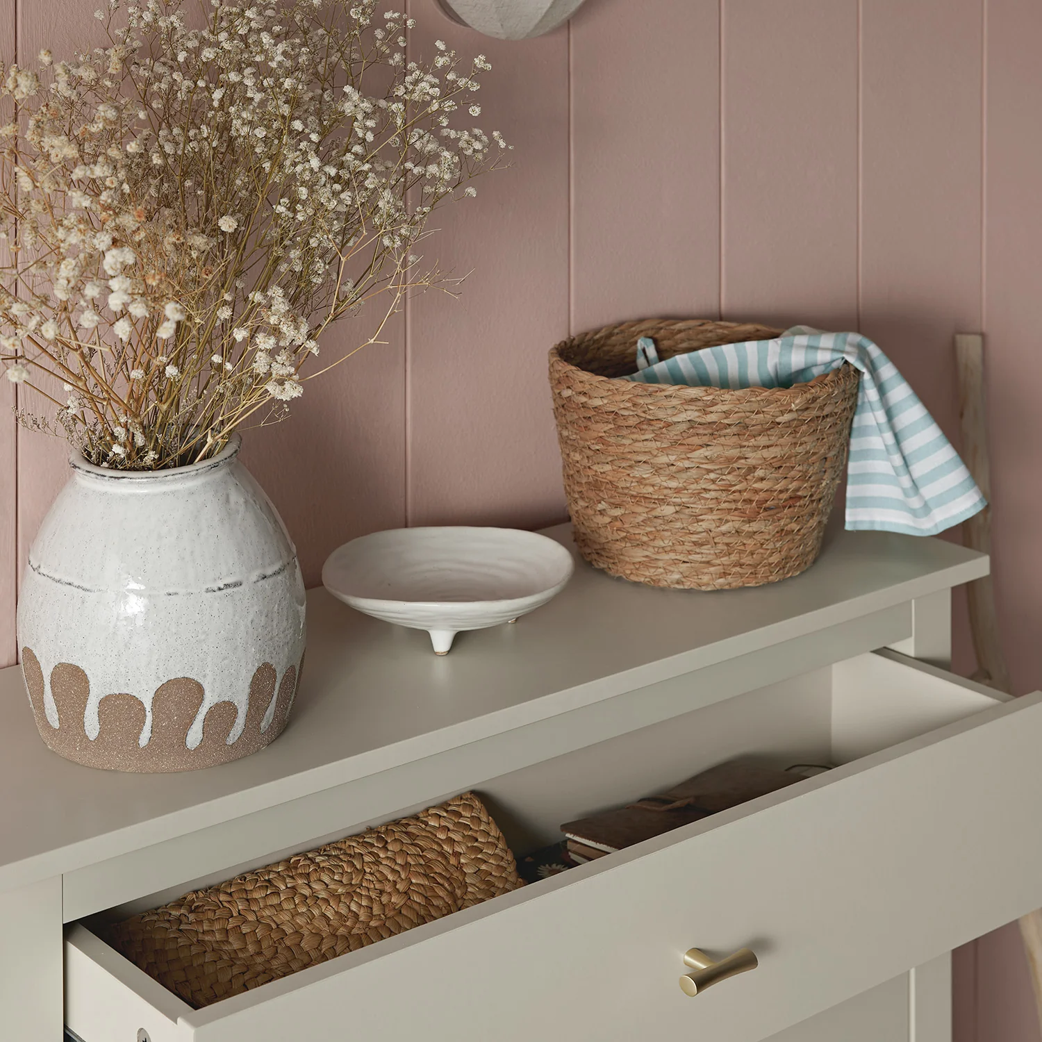 Oakham 2-Tier Shoe Cabinet with Top Drawer, Shaded White - Image 6