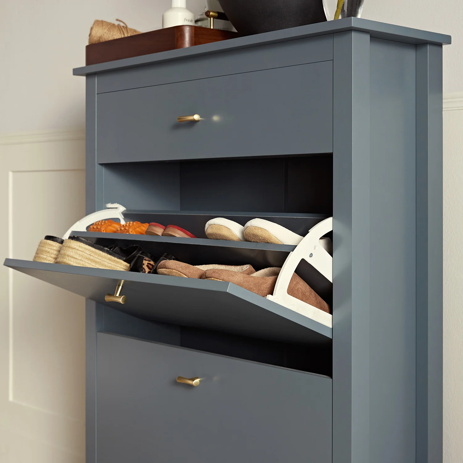 Oakham 2-Tier Shoe Cabinet with Top Drawer, Stormy Blue - Image 5