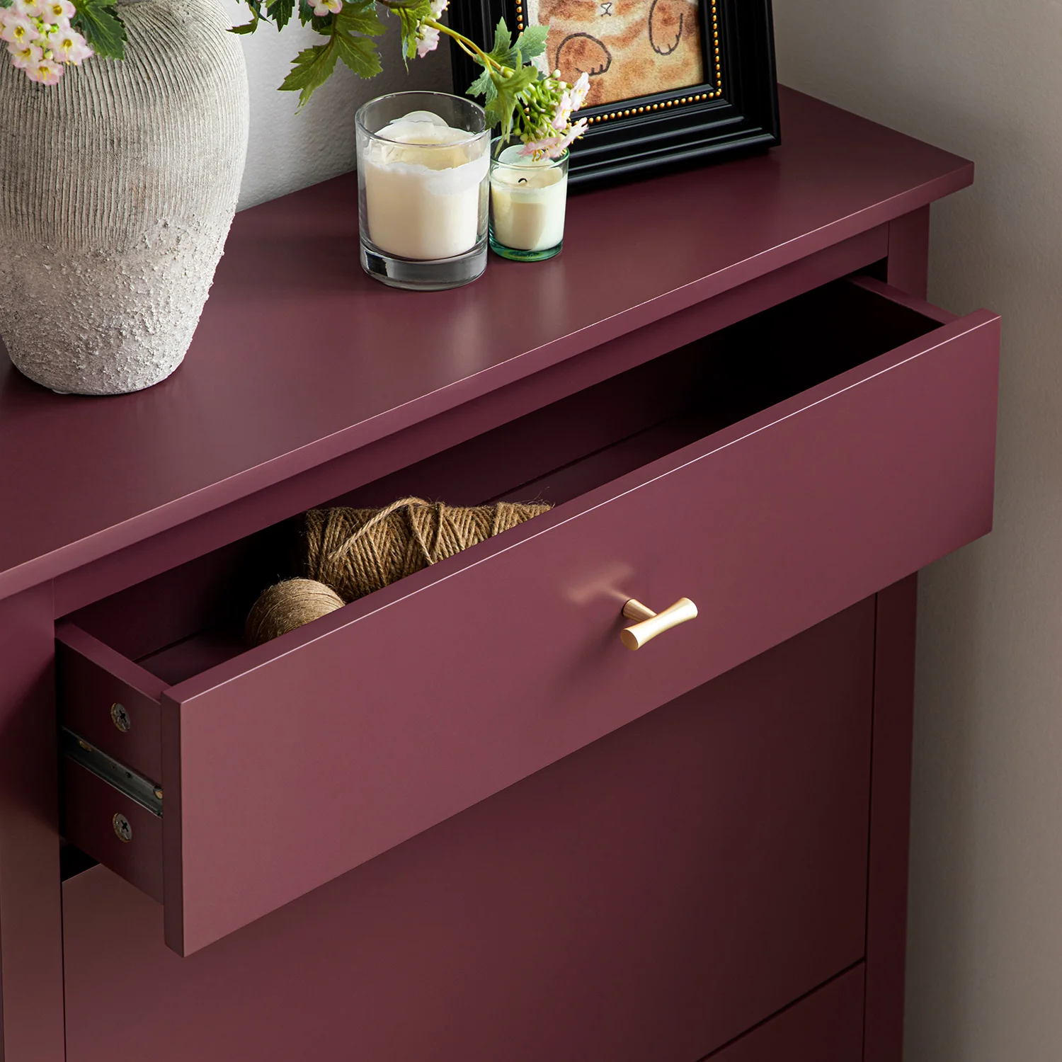 Oakham 2-Tier Shoe Cabinet with Top Drawer, Wild Cherry - Image 5