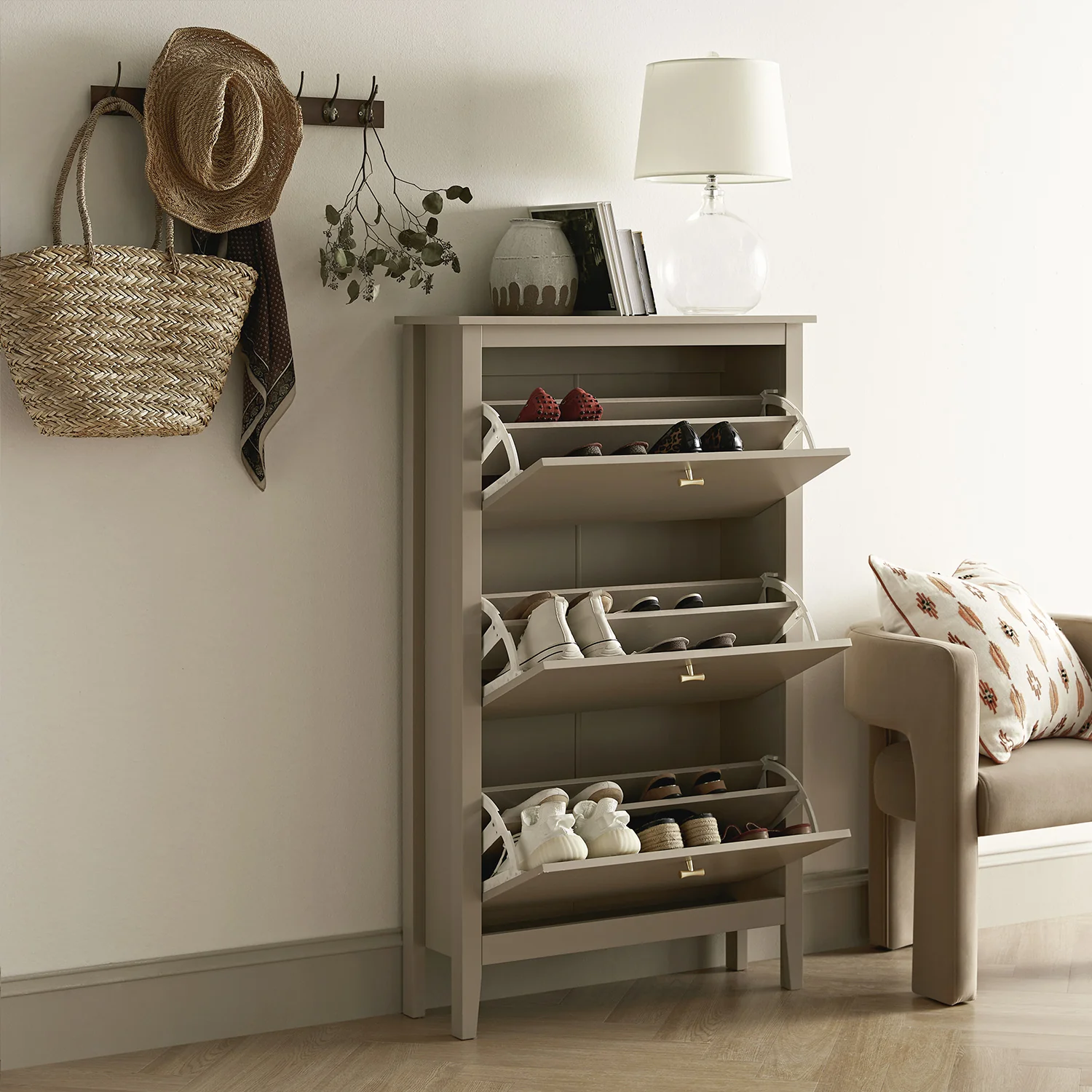 Oakham 3-Tier Shoe Cabinet, Deep Greige - Image 3
