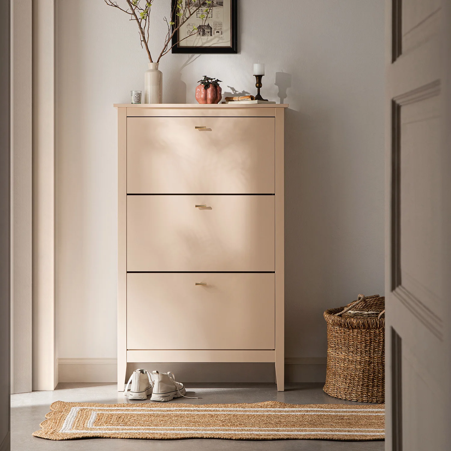 Oakham 3-Tier Shoe Cabinet, Nude Pink - Image 2