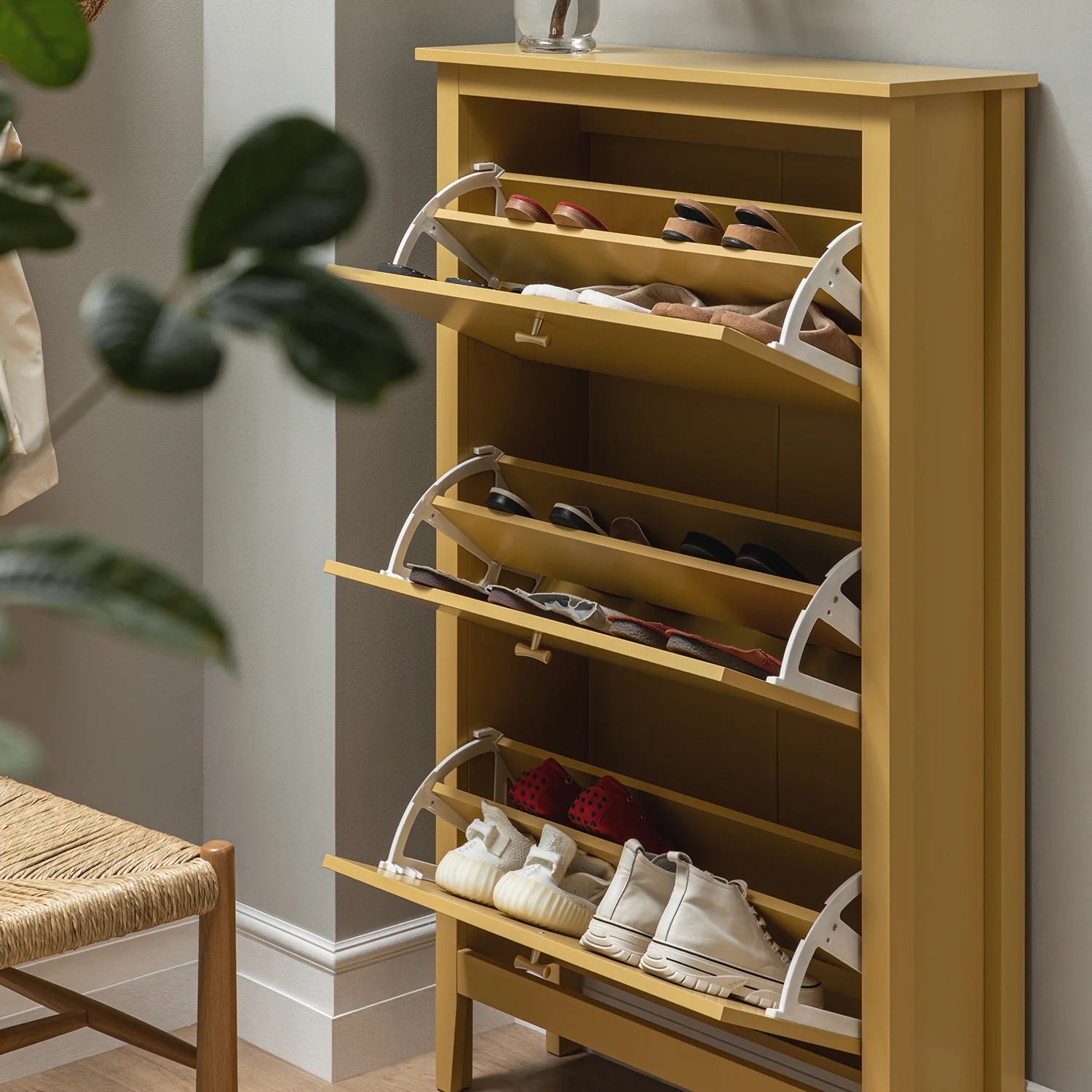 Oakham 3-Tier Shoe Cabinet, Rattan Yellow - Image 4
