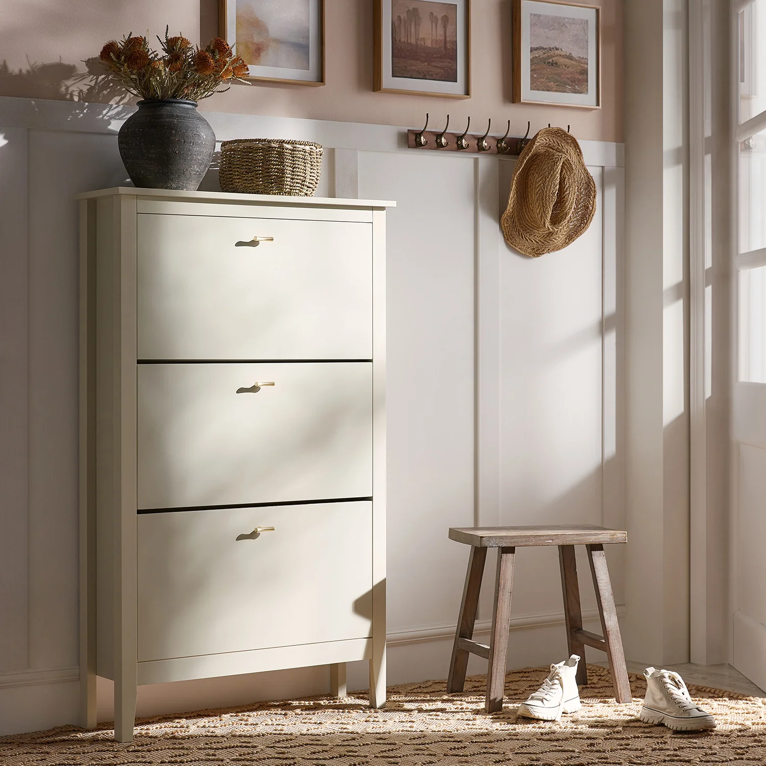 Oakham 3-Tier Shoe Cabinet, Shaded White - Image 2