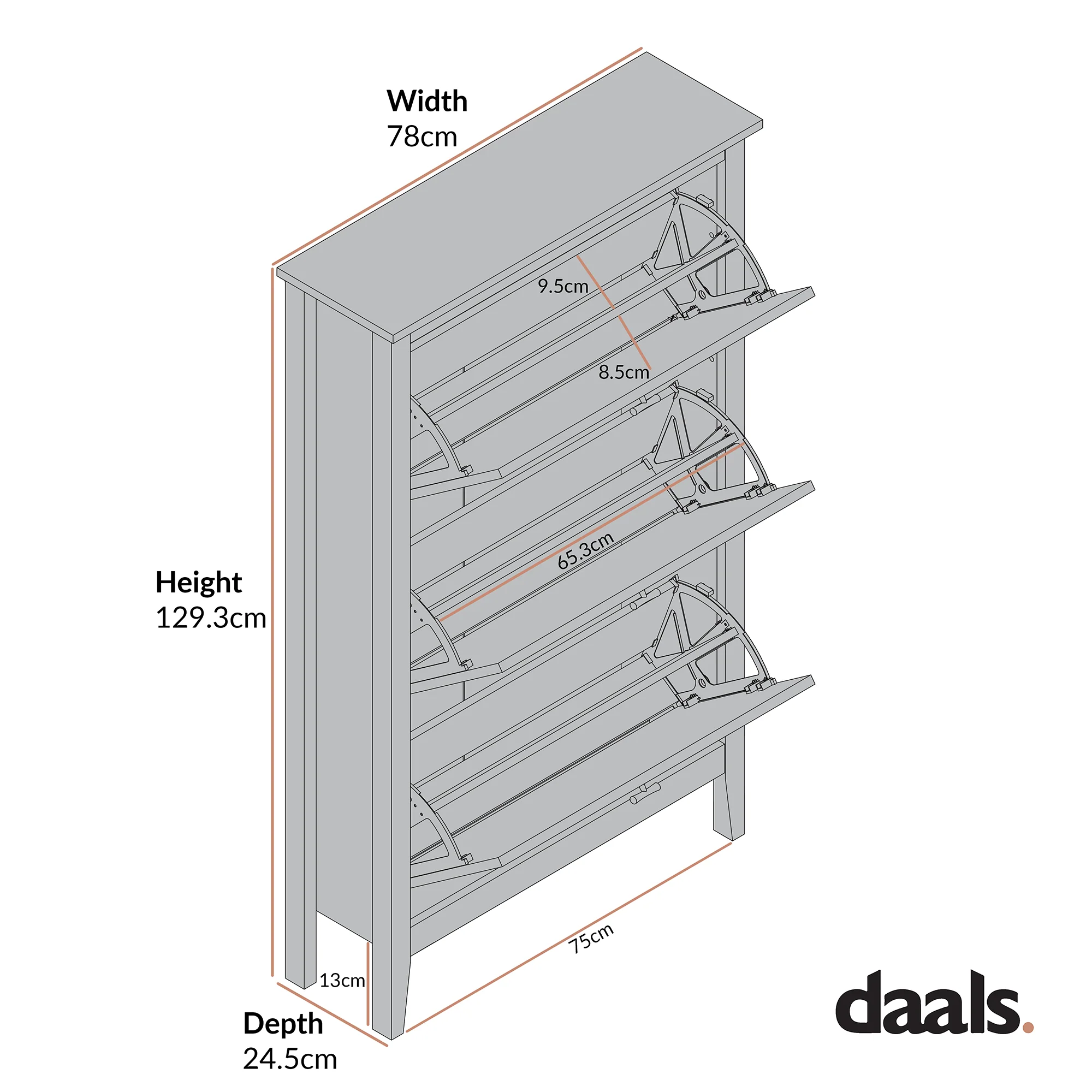Oakham 3-Tier Shoe Cabinet, Deep Greige - Image 9