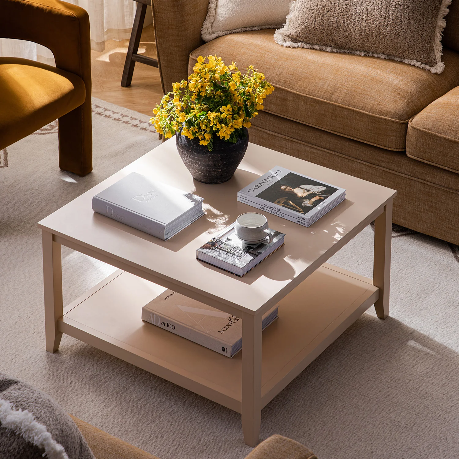 Oakham 80cm Square Coffee Table, Nude Pink - Image 2