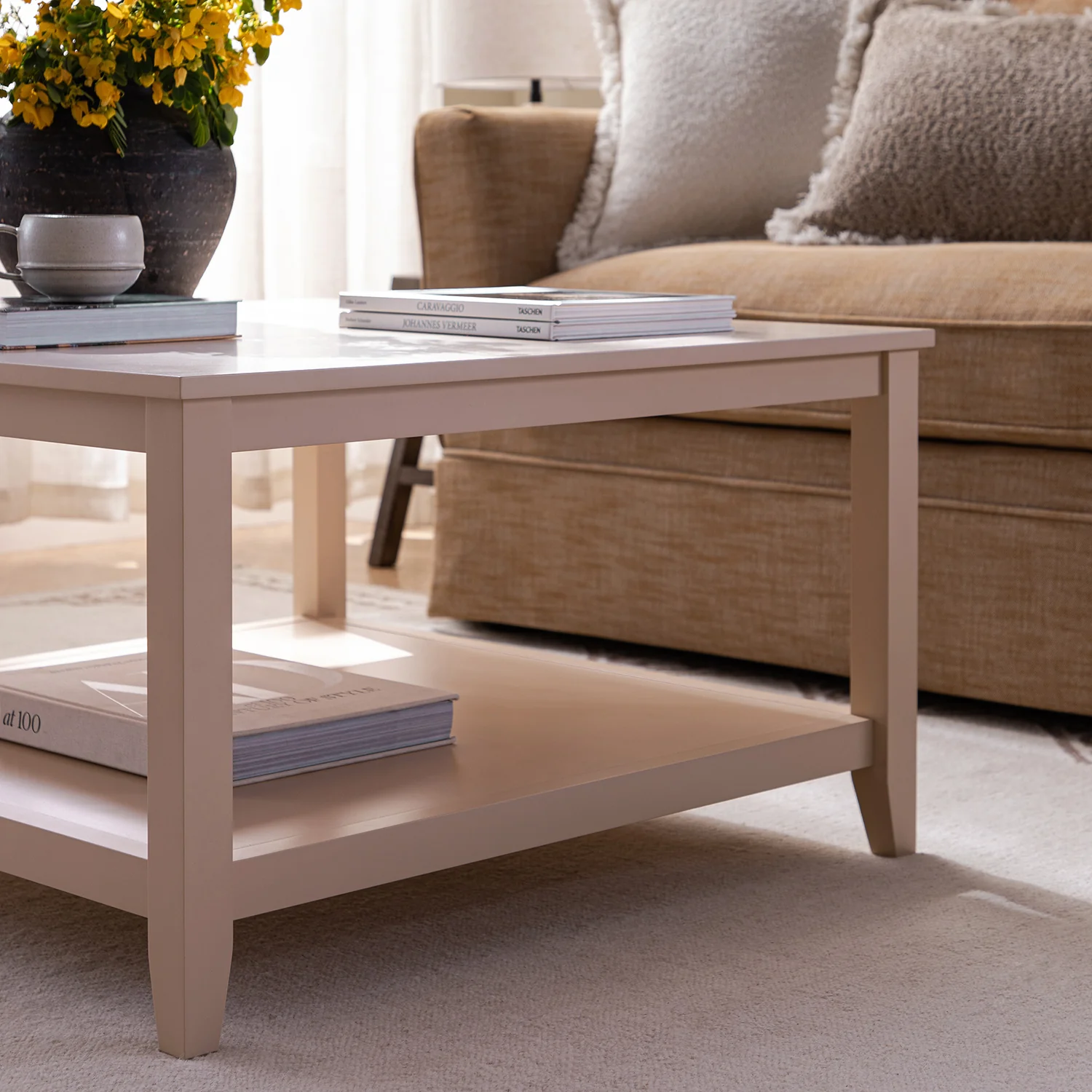Oakham 80cm Square Coffee Table, Nude Pink - Image 5