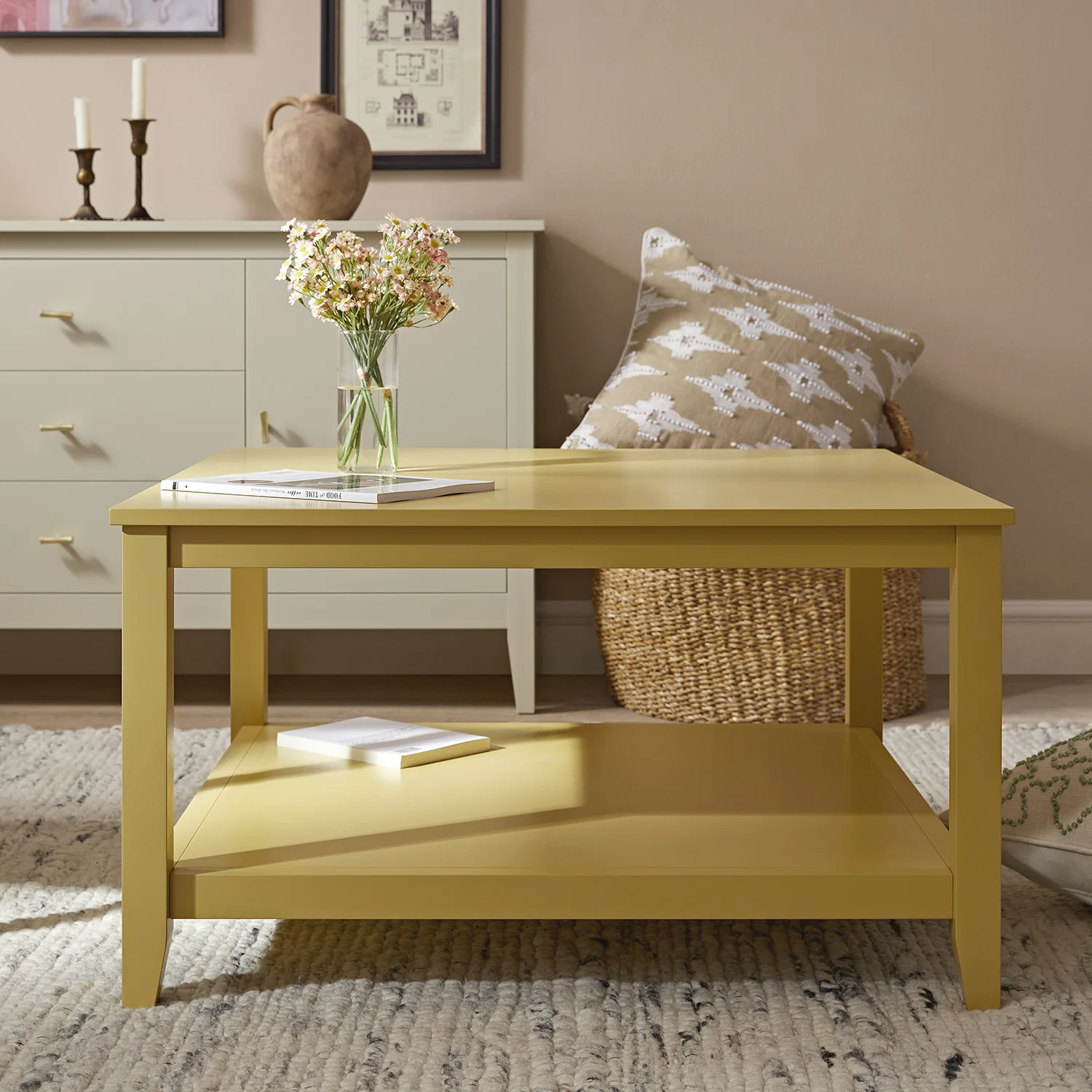 Oakham 80cm Square Coffee Table, Rattan Yellow - Image 2