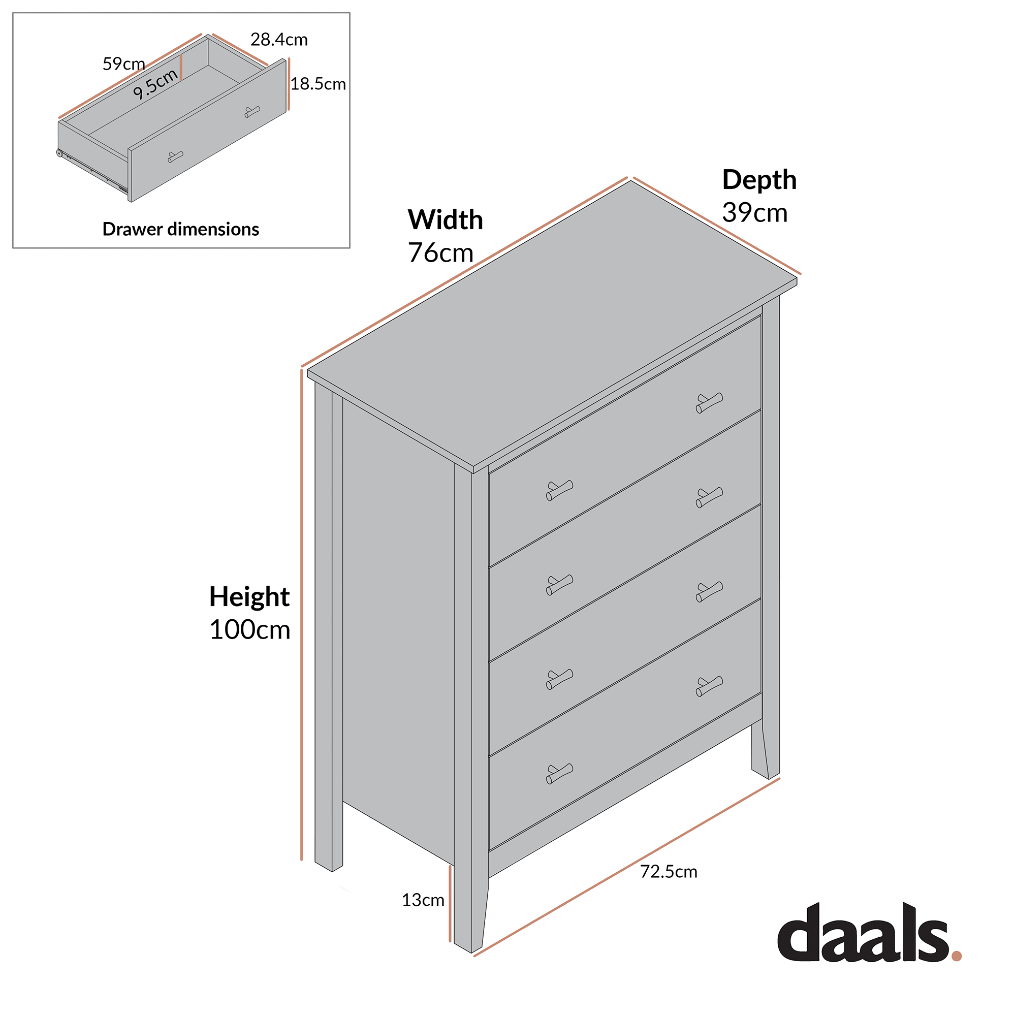 Oakham Chest of 4 Drawers, Wild Cherry - Image 9