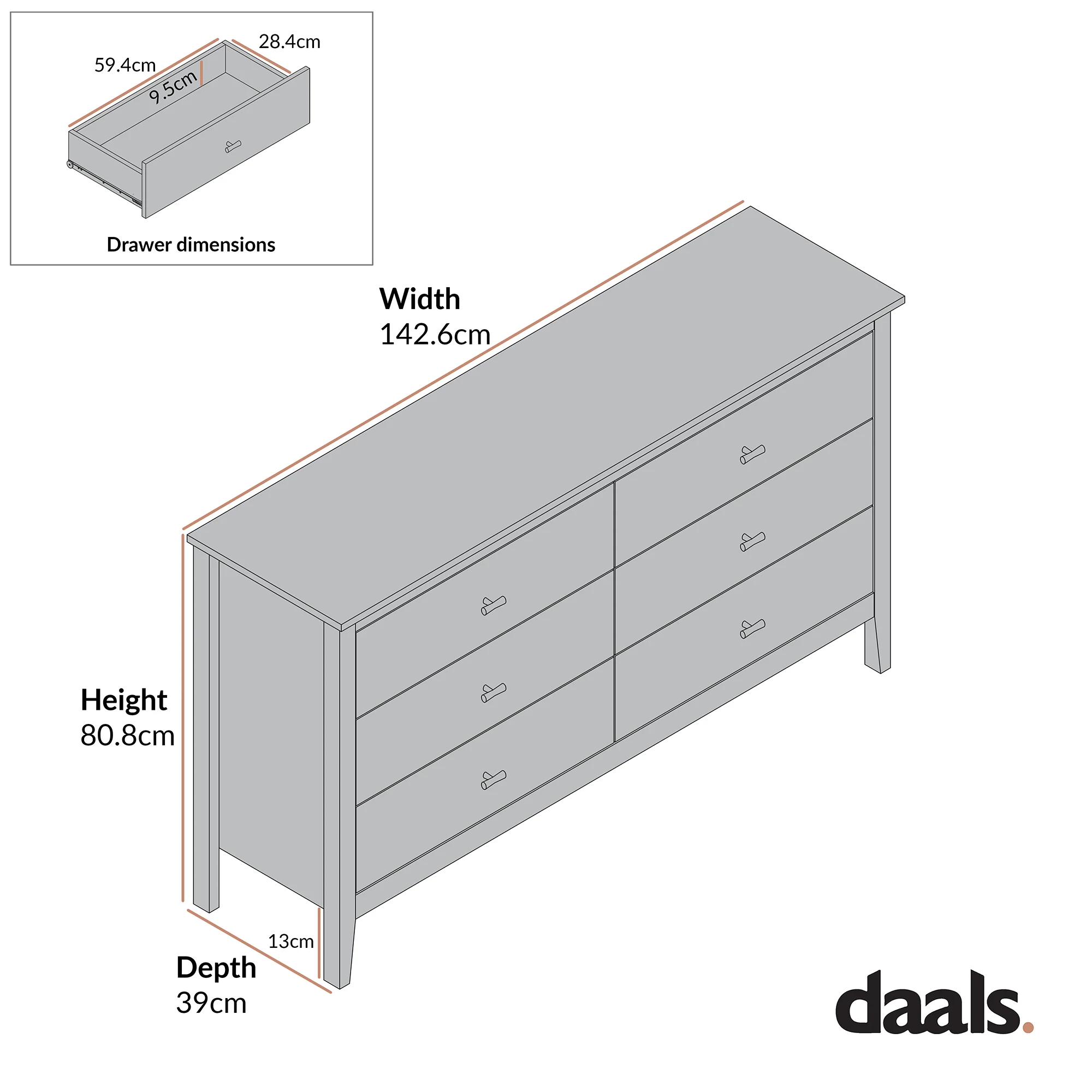 Oakham Chest of 6 Drawers, Desert Sage - Image 9