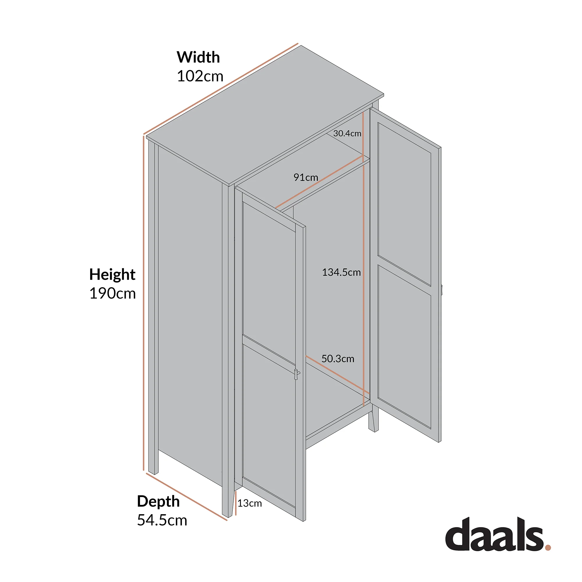 Oakham Double Wardrobe, Deep Greige - Image 9